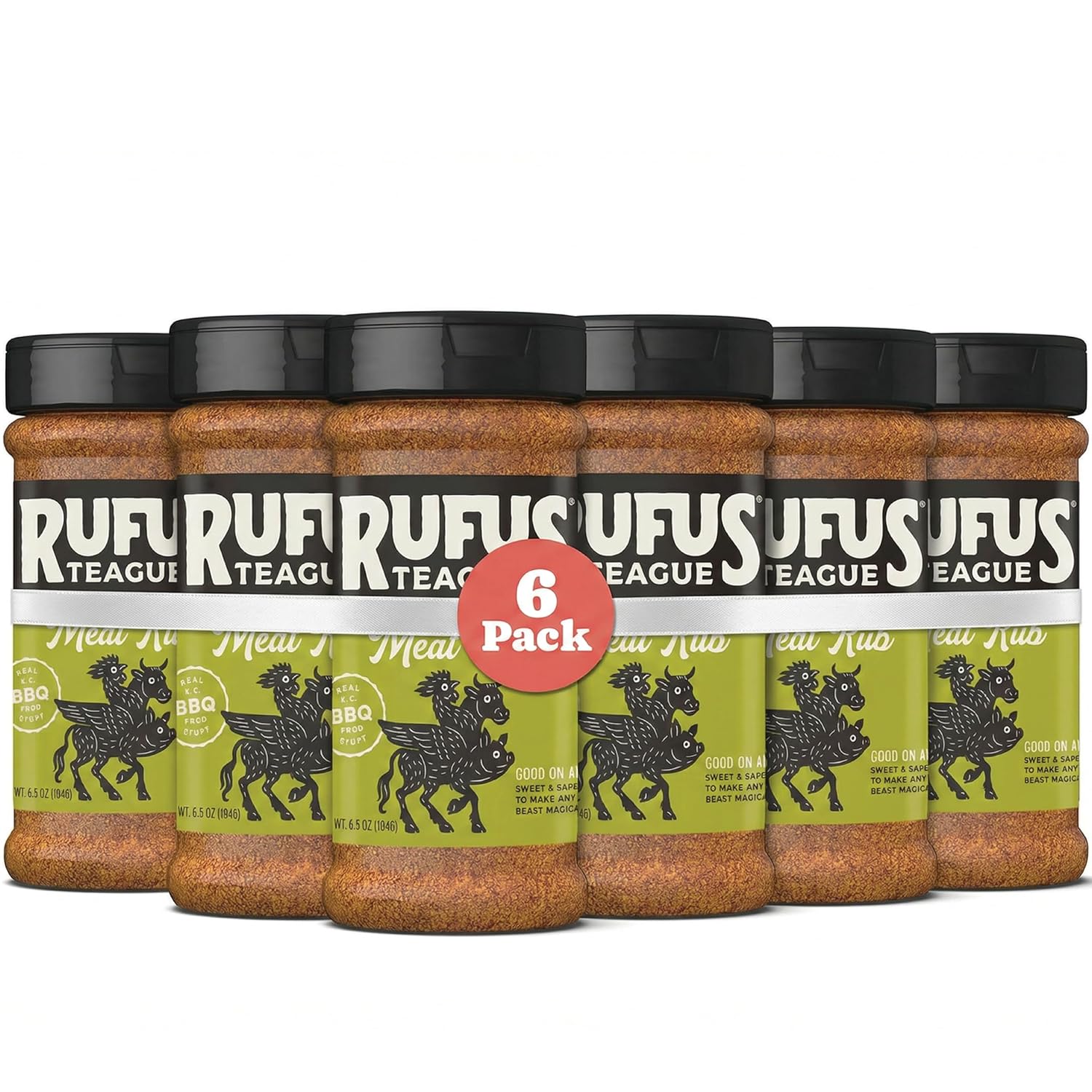Rufus Teague Meat Rub, 6 Pack, Premium Barbecue Seasoning & Dry Rub for Smoking and Grilling, Award-Winning Flavor for Beef, Pork & Chicken, Gluten-Free, 6.5 oz