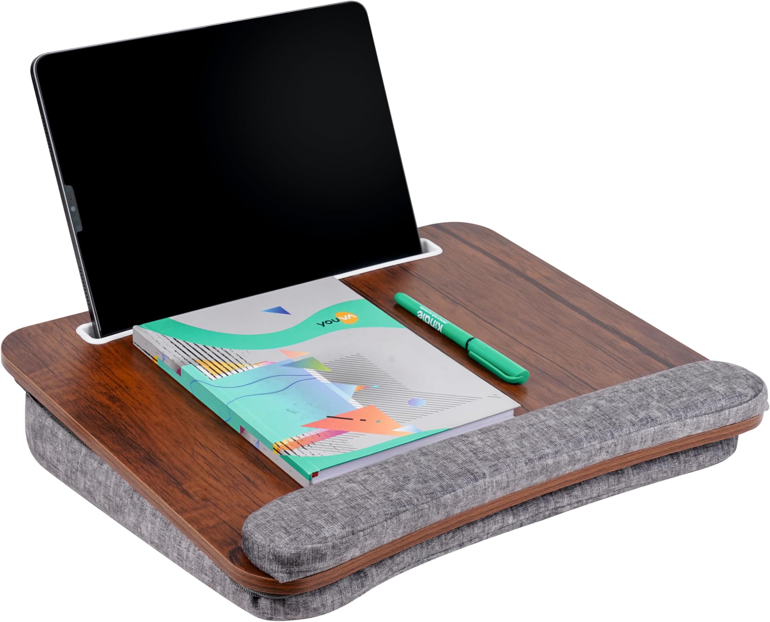 Kemendra® Wood Portable Laptop Desk with Pillow Cushion, Fits Up to 15.6 Inch Laptop,with Anti-Slip Strip,Storage Function Students Use As Study Table Laptop, lapdesk for laptops Table (Wood)