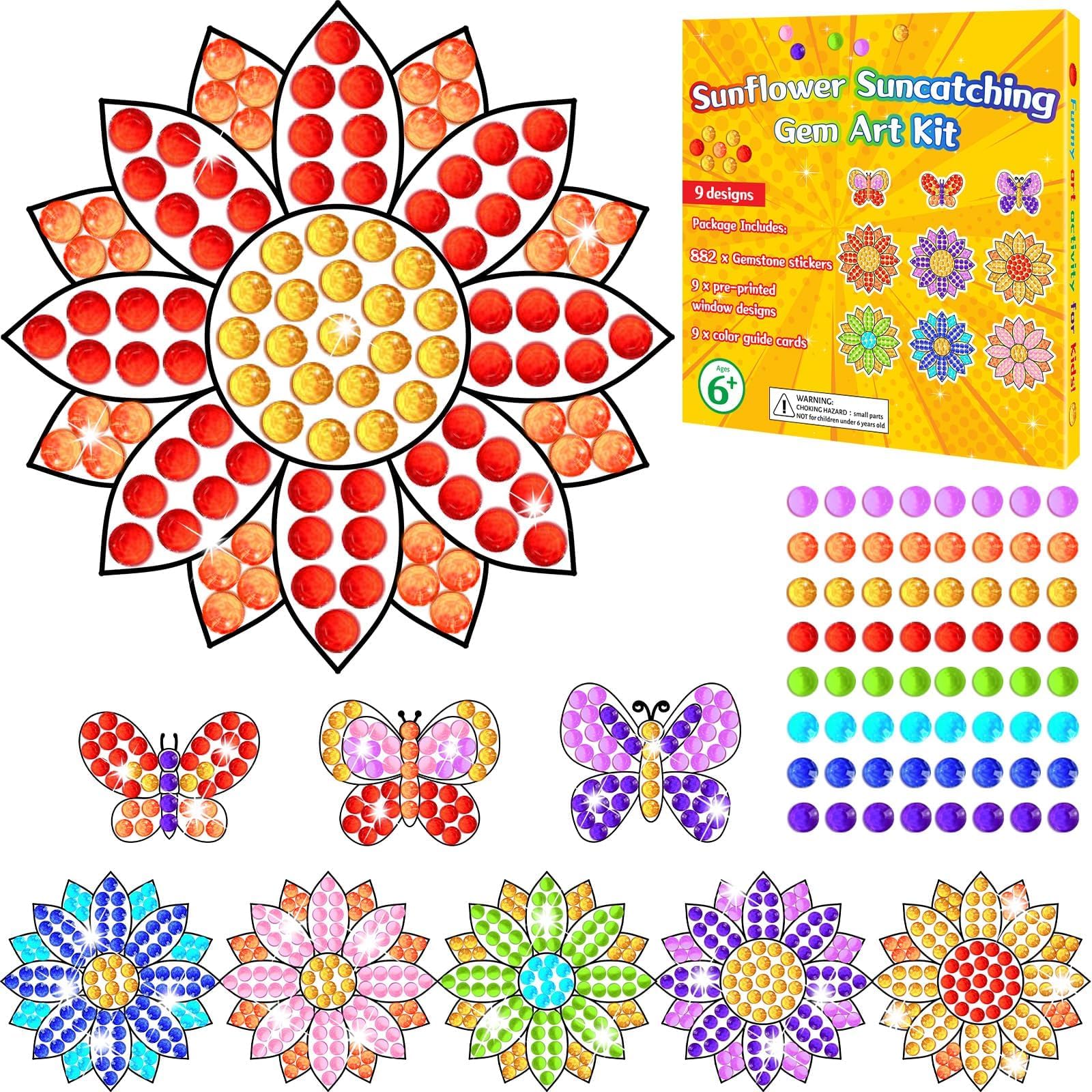 Qyeahkj Summer Craft DIY Diamond Suncatcher Sunflower Shape Art Crafts Suncatcher Kits for Kids Spring Catcher Diamond Painting Kits for Kids Girls Boys