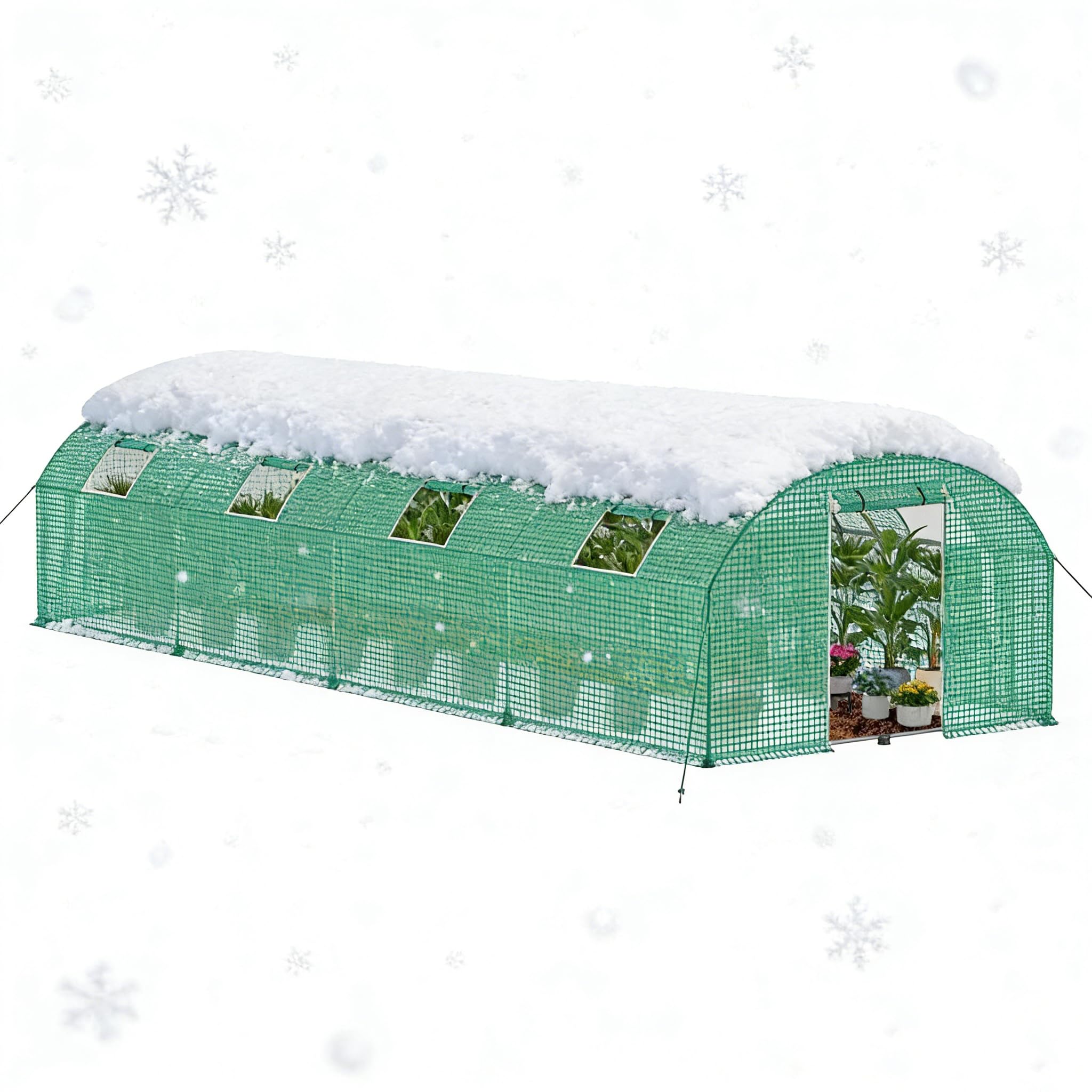 24㎡ Frostschutz Gartengewächshäuser aus Stahl Rahmen 3x8x2m HDPE Foliengewächshaus mit 8 Insektenschutzgitter Fenster & Tür Begehbares Gewächshaus Garten Überwinterungszelt für Pflanzen