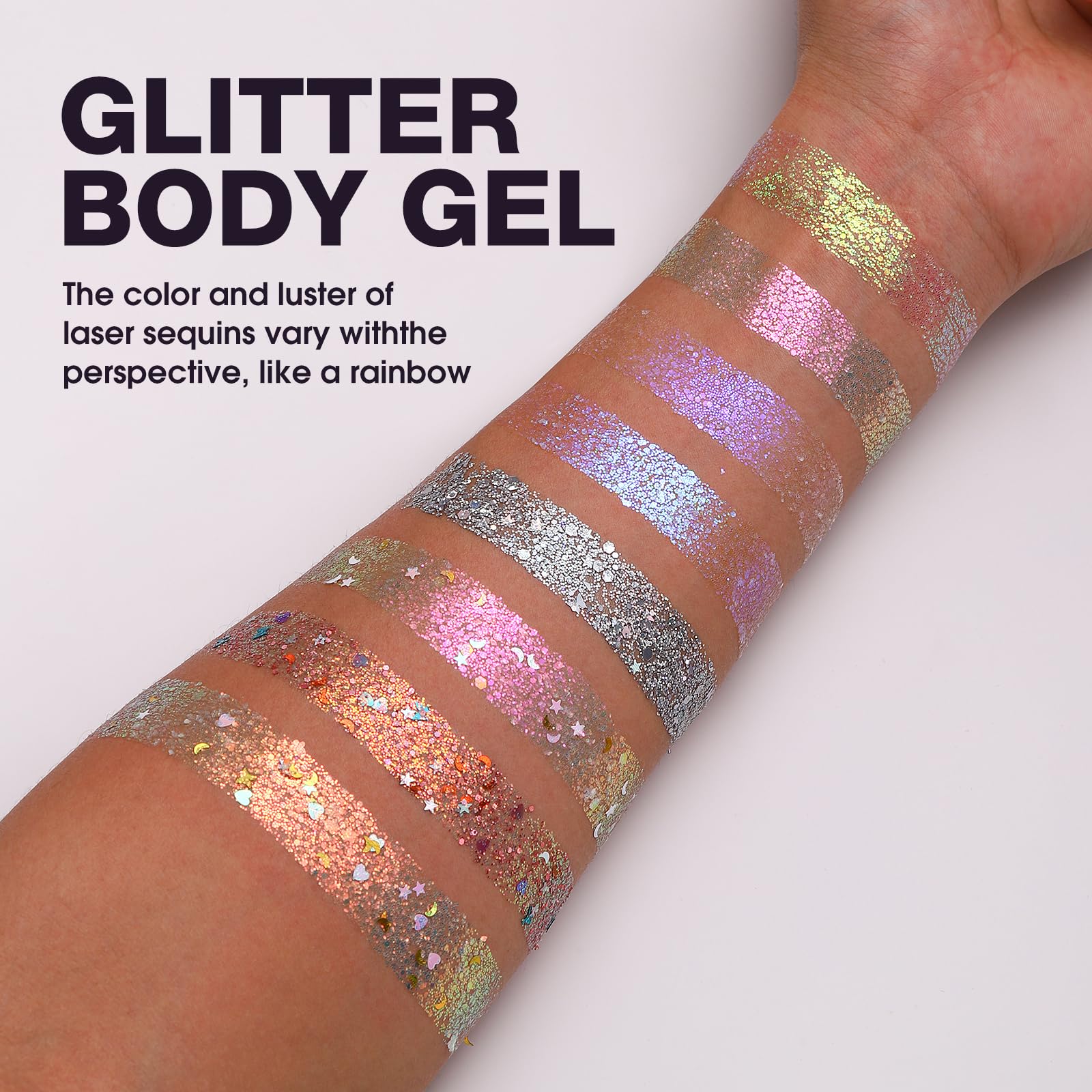 Paleta de purpurina de 8 colores para rostro y cuerpo, lentejuelas holográficas cambiantes de sirena para mujeres y niñas, festivales de música, fiestas, maquillaje rave (#A) 3
