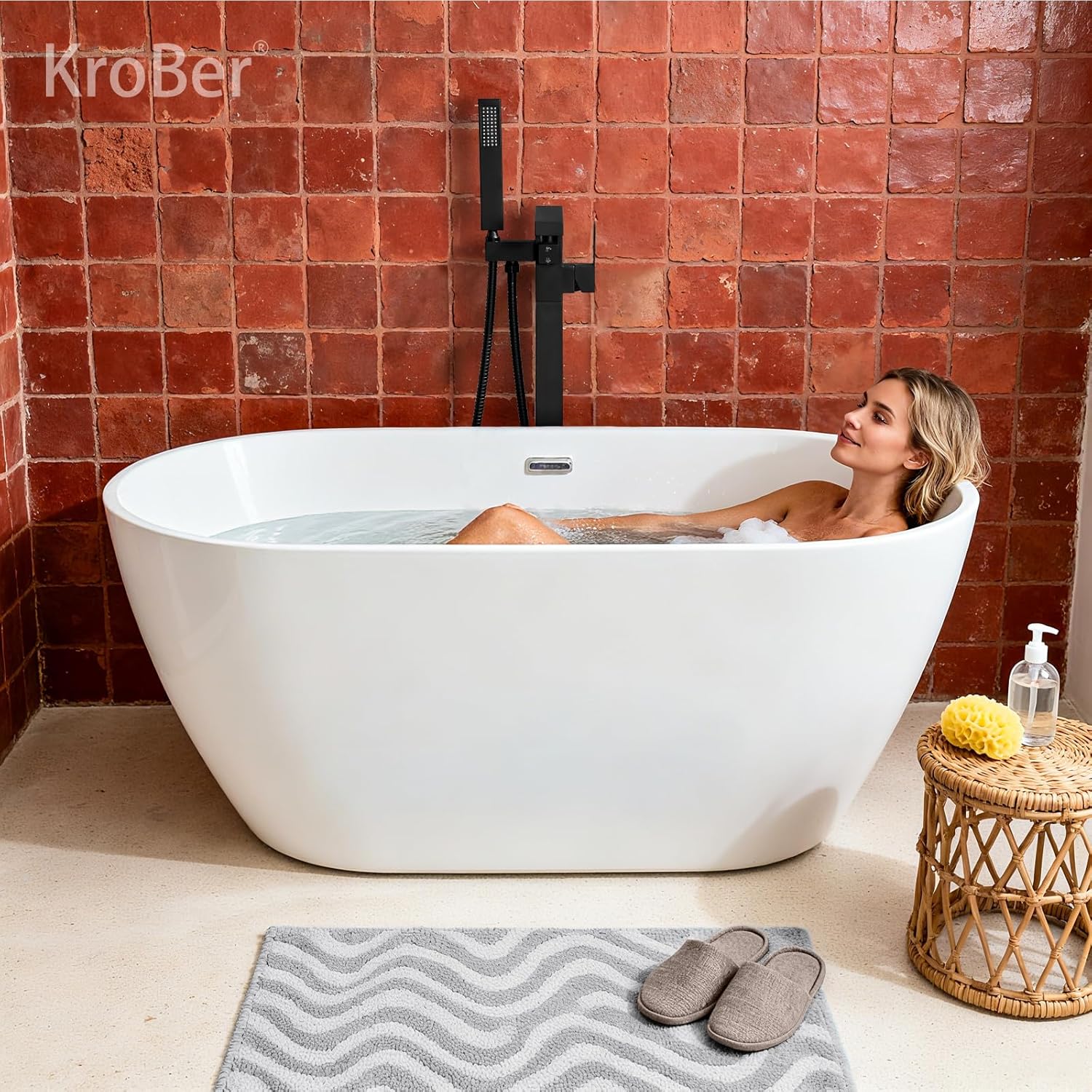 Freestanding Tub Faucet Bathtub Faucet Matte Black Tub Filler Floor Mount Faucet with Handheld Shower, Robinet de Bain Autoportant
