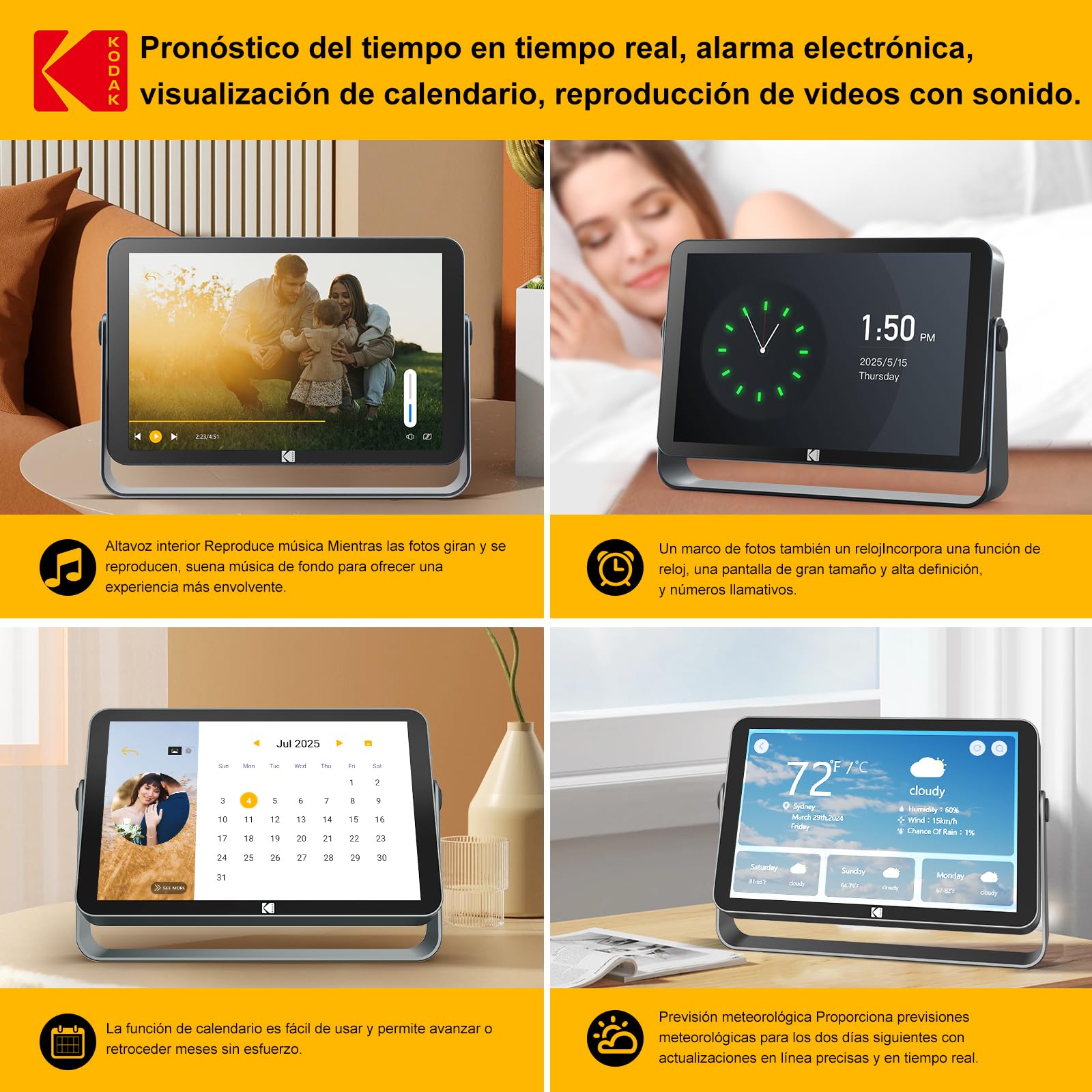 KODAK Marco de Fotos Digital WiFi de 10.1 Pulgadas con Batería de 4000mAh, Pantalla Táctil IPS G+G de 1920x1200, Compartir por WiFi, Memoria de 32 GB Integrada, Rotación Automática, Marco Metálico