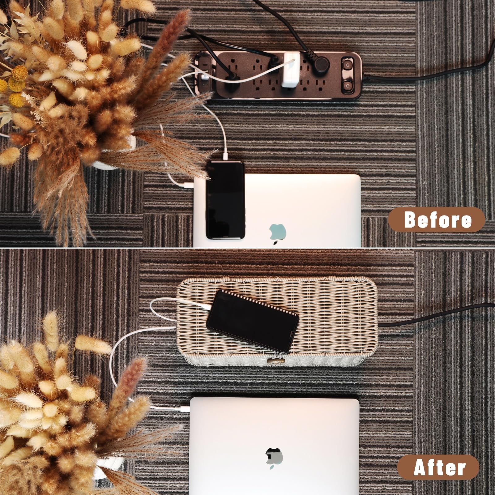Kabelmanagementbox, Kabel-Organizer mit Deckel und Kabelbindern, graues Set