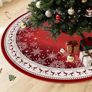 Guchuang Bedding Manta para árbol de Navidad, 120 cm, color rojo, diseño de copos de nieve, para Navidad, vacaciones, decoración