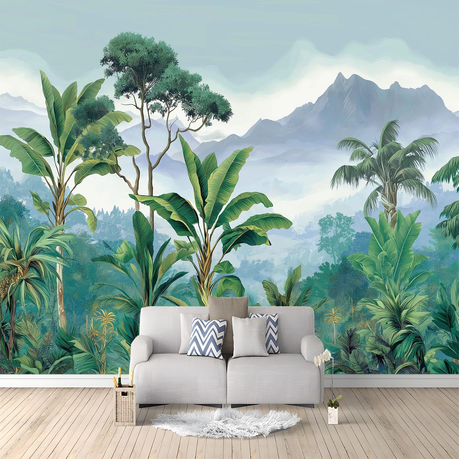 Generico Tapeta z włókniny tropikalny las deszczowy dżungla banan natura zielony 350 x 256 cm - dekoracja ścienna do salonu sypialni