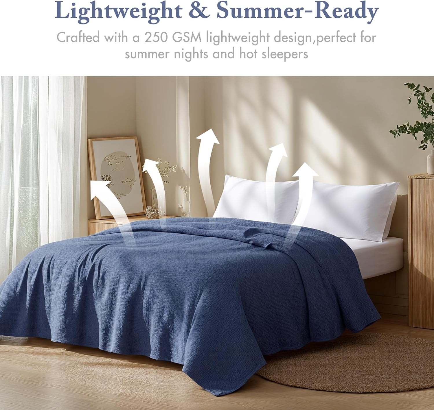 Madison Park Freshspun Basketweave Luxury Cotton Blanket Navy 66x90" Twin Size Basketweave Premium Soft Cozy 100% Cotton For Bed, Couch or Sofa - Image 3