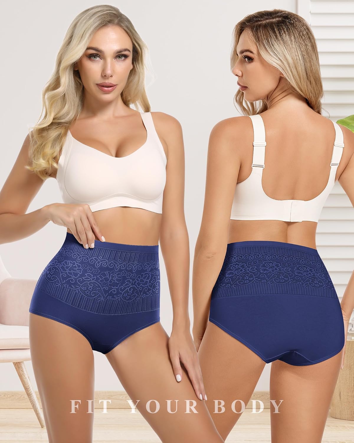 Women's Cotton High Waisted Underwear Stretch Panties Full Coverage Postpartum Soft Briefs Breathable 5 Pack - Image 2