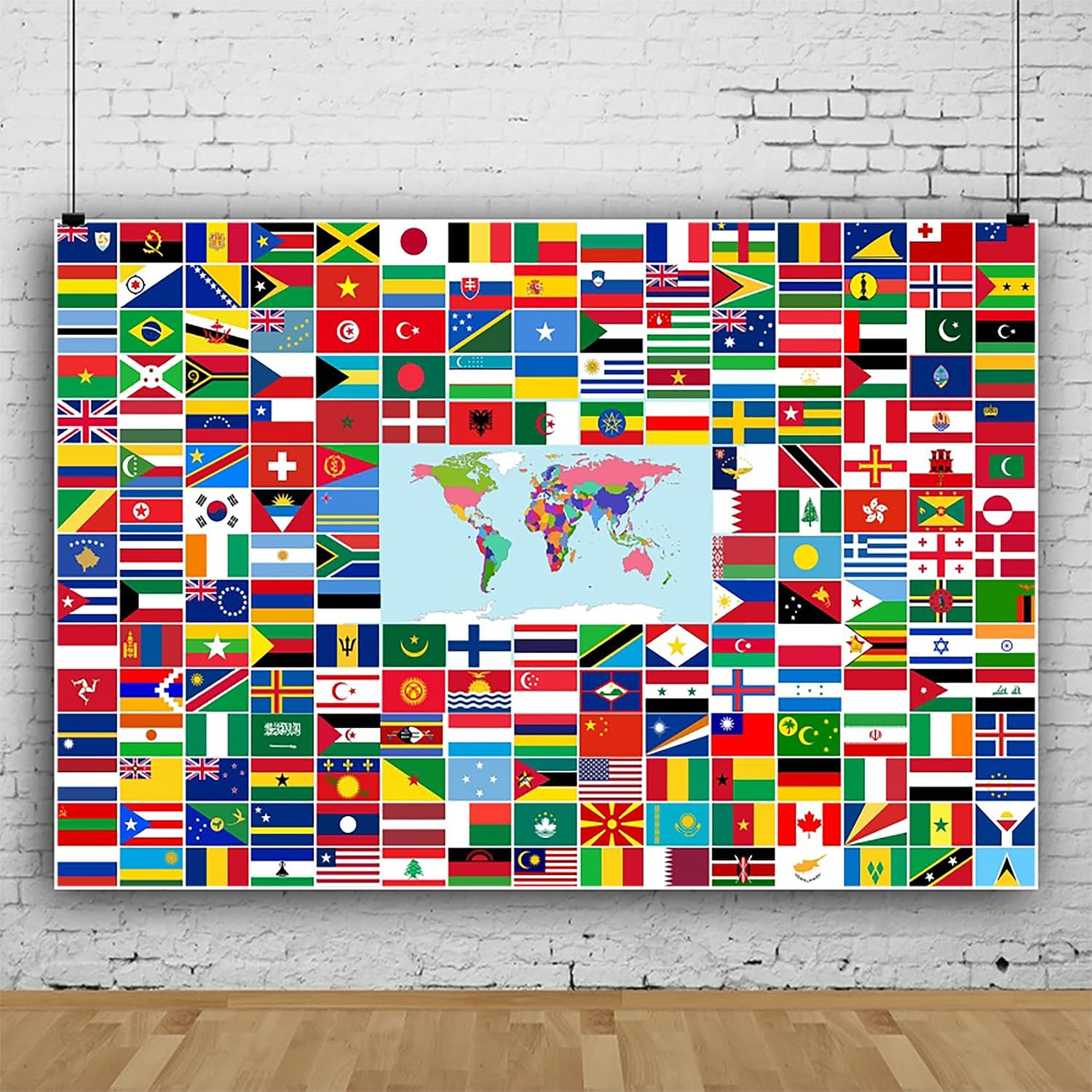 Renaiss 7x5ft International Flags Backdrop World Flag Photography Background Country Flags Banner Office School Classroom Wallpaper Event Decorations Geography Birthday Party Decor Photo Booth Props