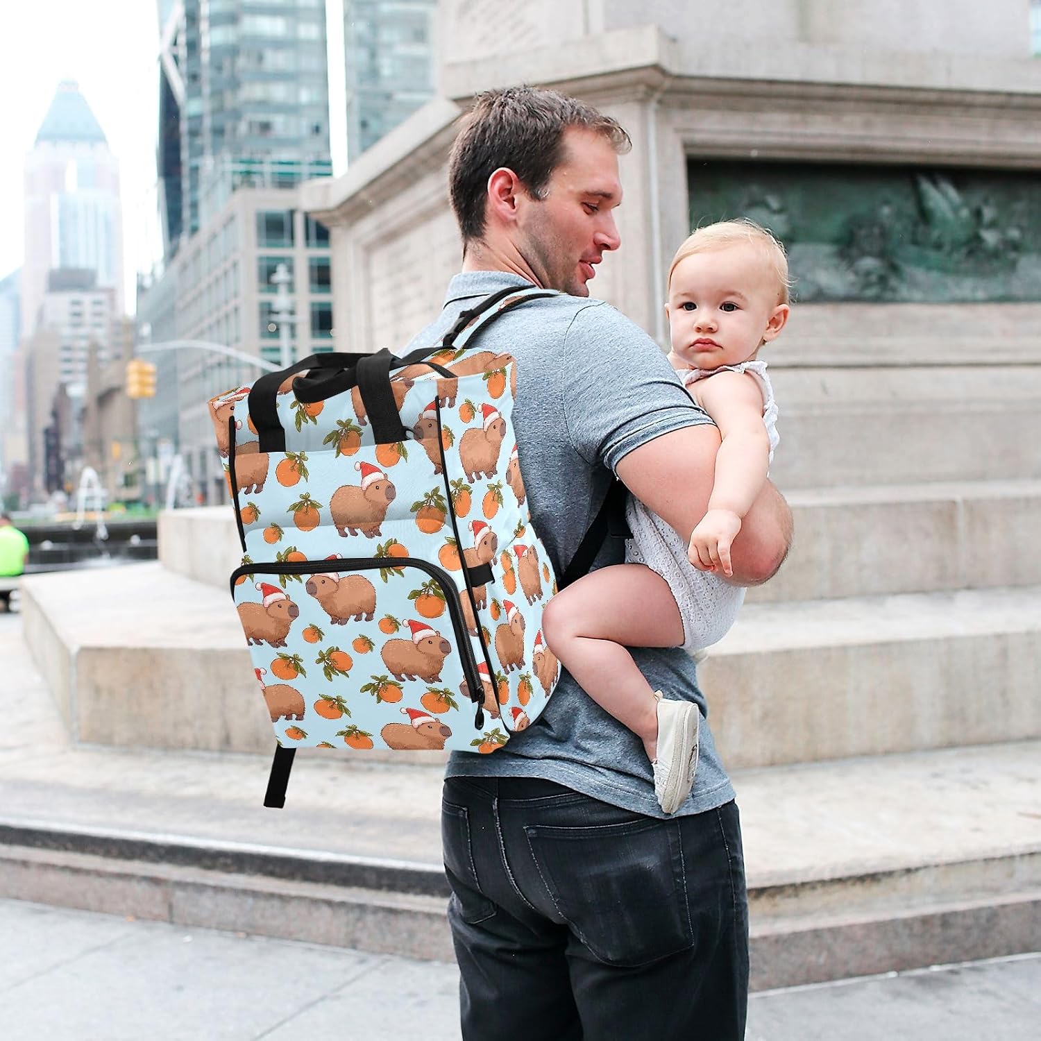 SUABO Capibala Orange Pattern Baby Diaper Bag Backpack Large Bag Waterproof Travel Diaper Bags for Moms and Dads