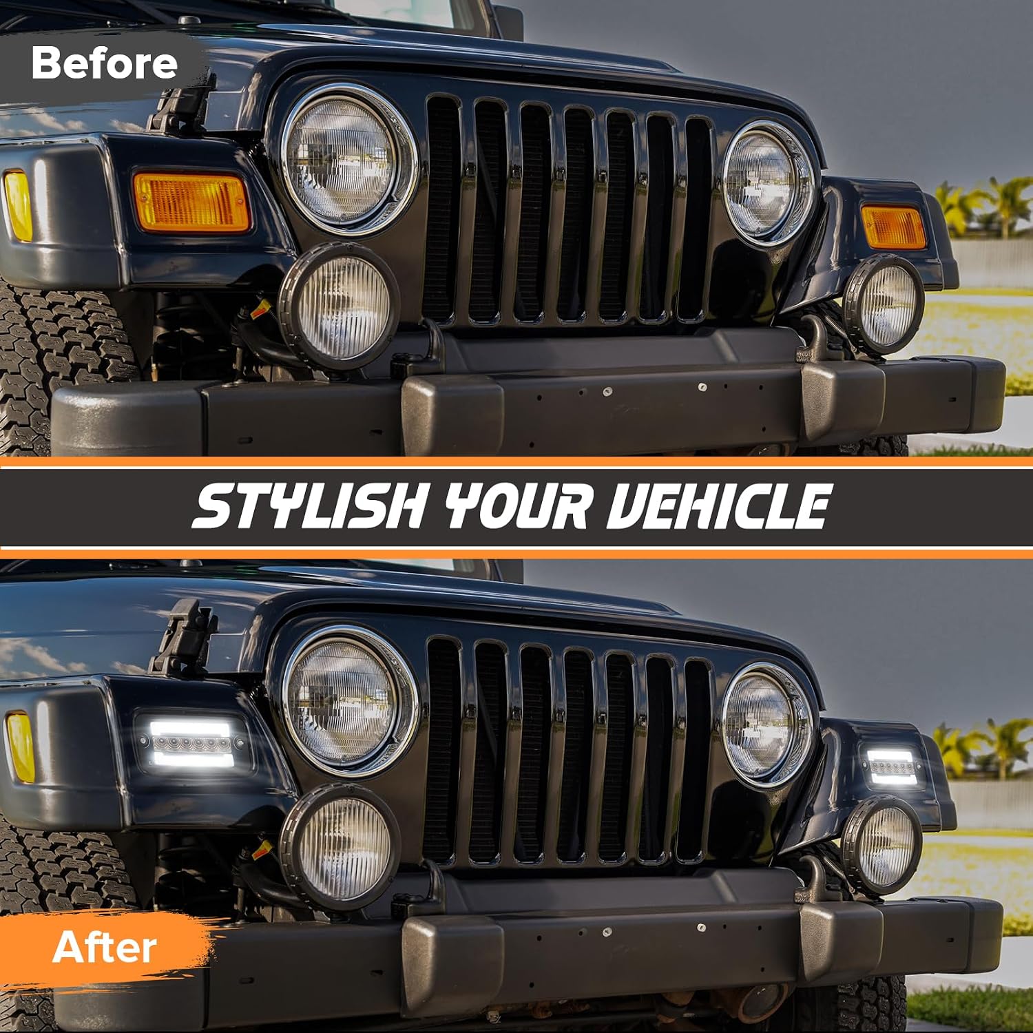Front Turn Signal Corner Marker Lights Compatible with Wrangler TJ 1997-2006 Yellow Dynmaic Sequential Blink LED as Turn Signal Lights,White as Daytime Running Lights (Smoked Lens)