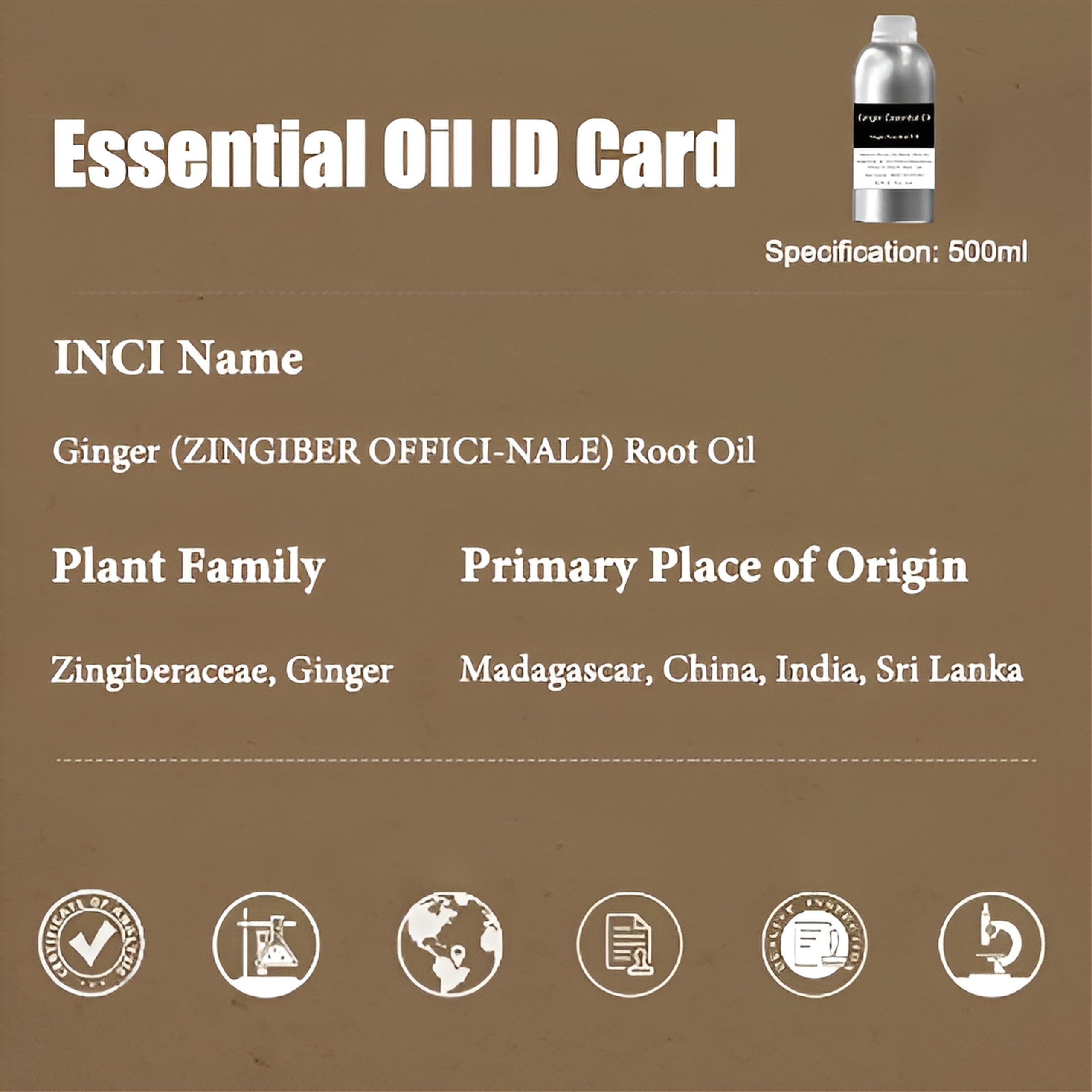 Aceite esencial de jengibre 100 % puro para aromaterapia, difusor, cuidado de la piel y el cabello, masajes, fabricación de velas y jabón, aceite de jengibre orgánico para aliviar el dolor(500ml)