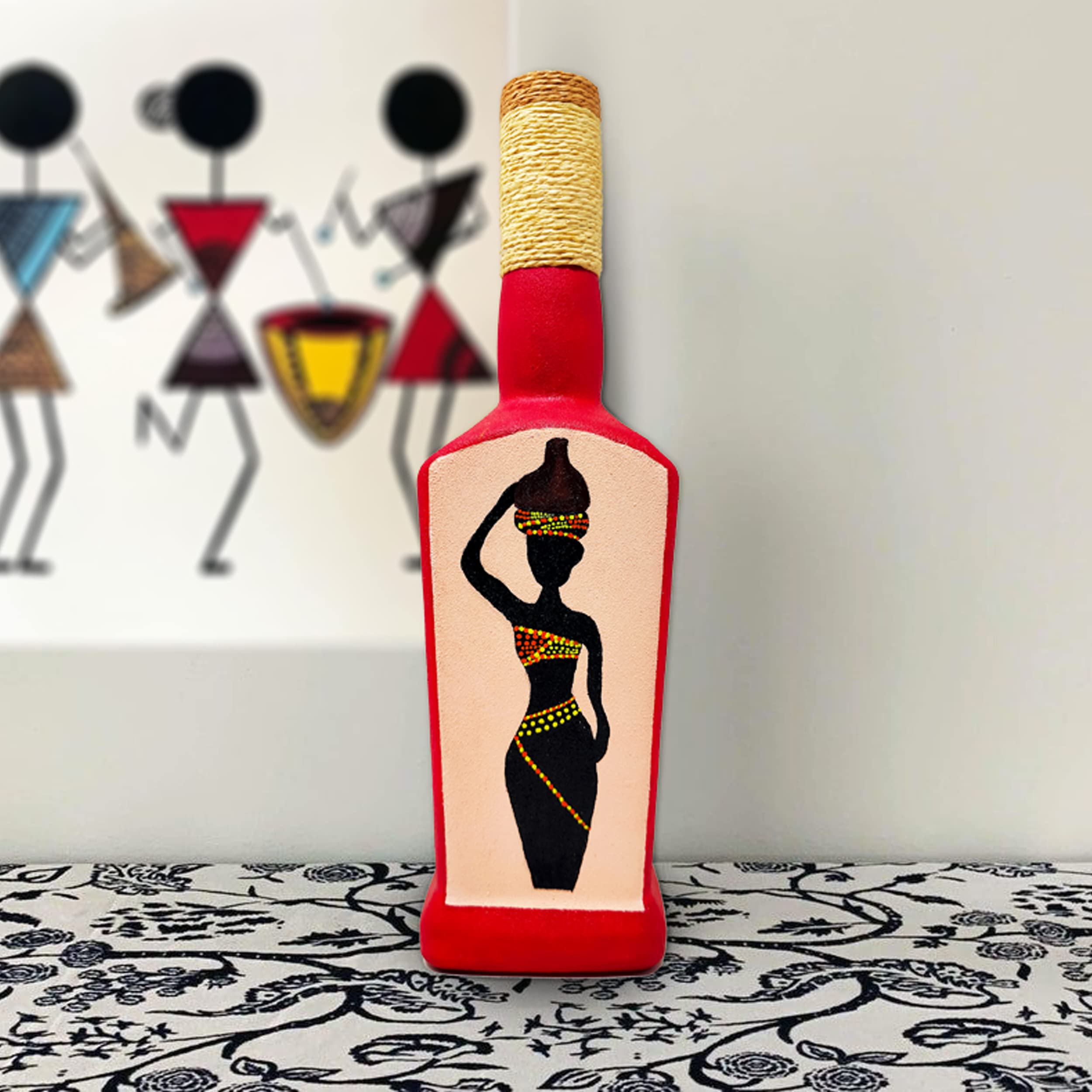 Excel Impex Handmade Decorative Bottle Art with Shadow Design of Banjara Girl, Wine Bottle Art for Home Decor, Living Room Decor, Garden D�cor 2