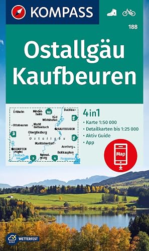 KOMPASS Wanderkarte 188 Ostallgäu, Kaufbeuren 1:50.000: markierte Wanderwege, Fahrradwege, Skitouren, Langlaufen
