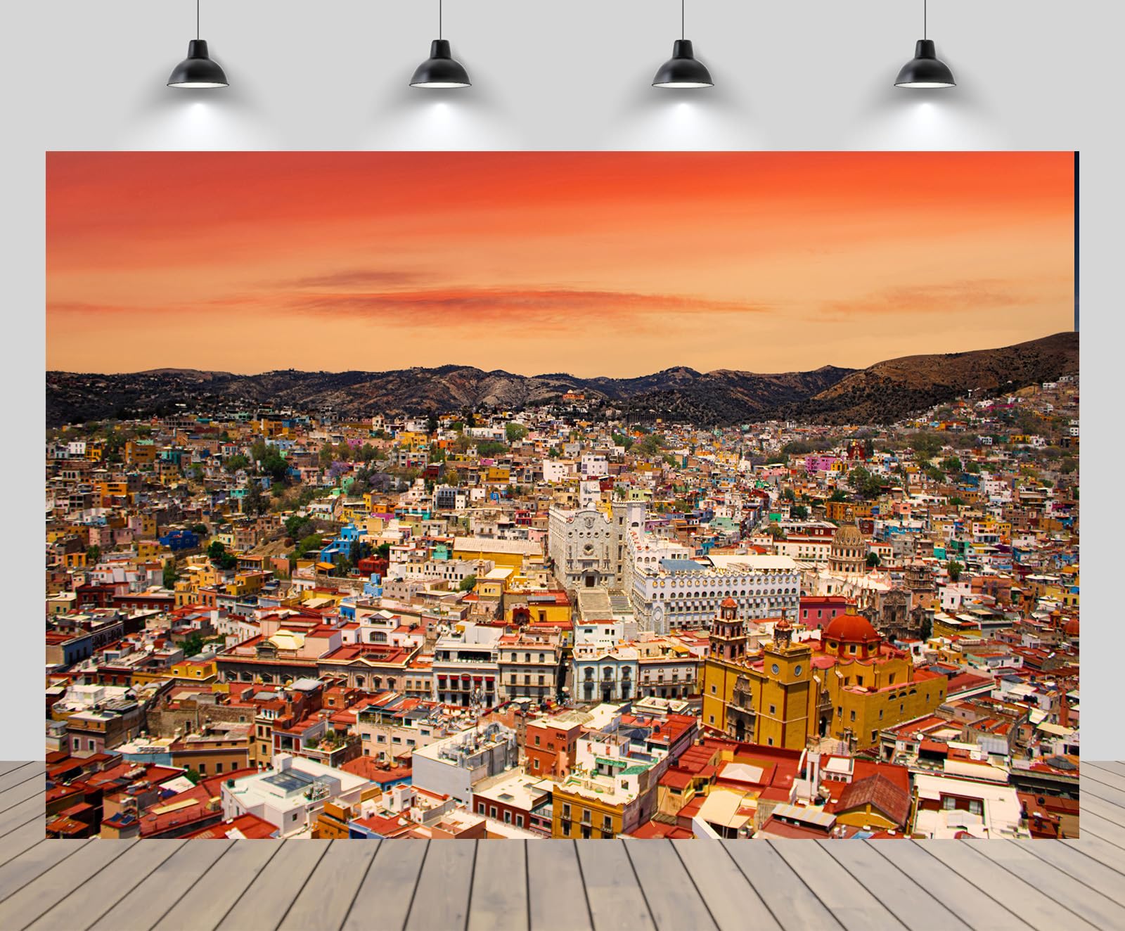 CHNYWORK 5x4ft Mexico City Backdrop Mexican Guanajuato Town Mountain Sunset Scenery Background Vacation Mexico Travel Birthday Wedding Party Decor