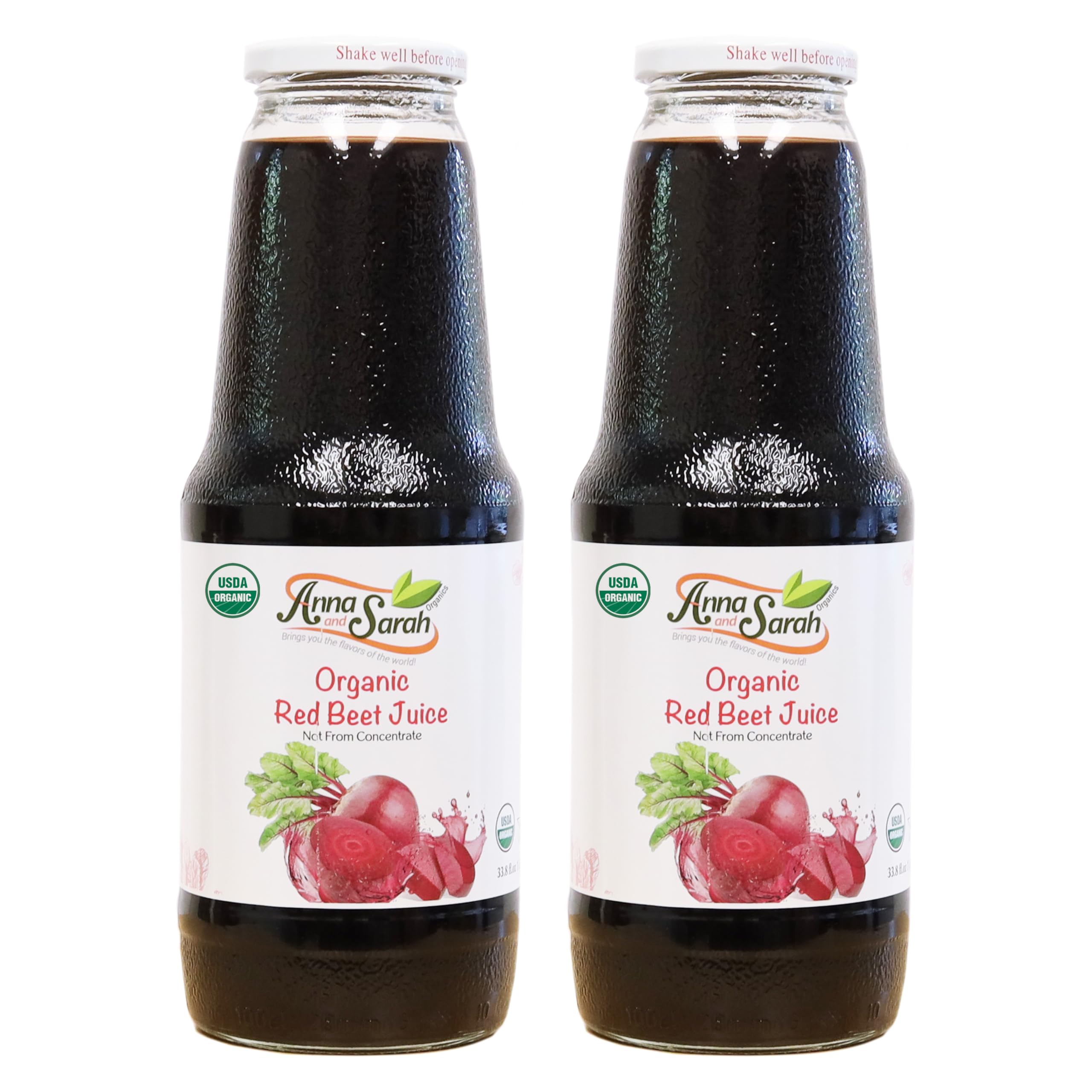 Anna and Sarah 33.8 Oz Organic Red Beet Juice - USDA Organic Certified - Glass Bottle (2 Pack) No Sugar, No Artificial Colors, No Preservatives, No Flavors Added,NOT from CONCENTRATEUSDA Organic