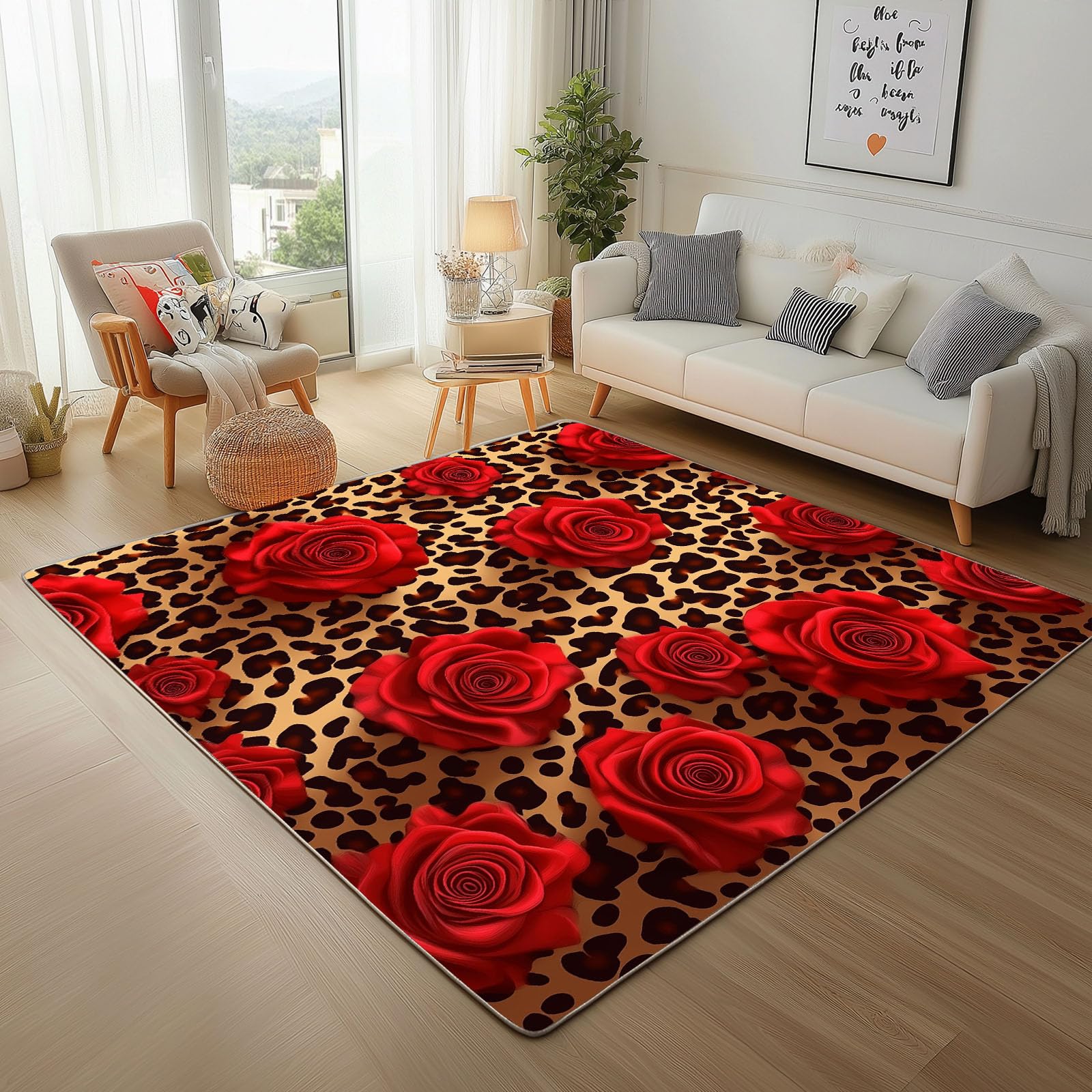 Tapis de salon léopard 160x230 cm : grand tapis vintage lavable et antidérapant pour chambre