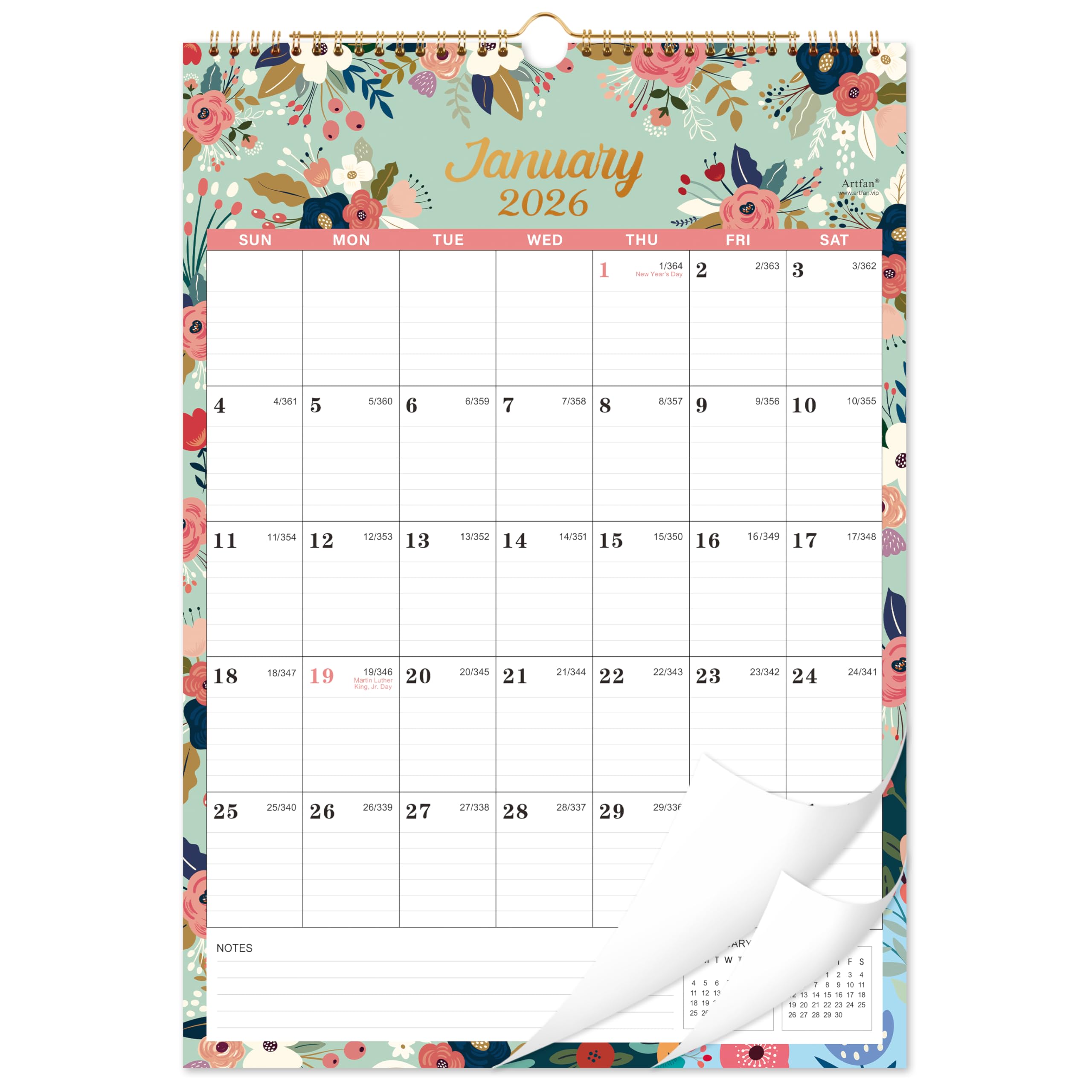 2026 Calendar - 2026 Wall Calendar 2026, 12 Monthly Calendar from Jan. 2026 - Dec. 2026, 12" x 17", Wall Calendar With Twin-Wire Binding - Green