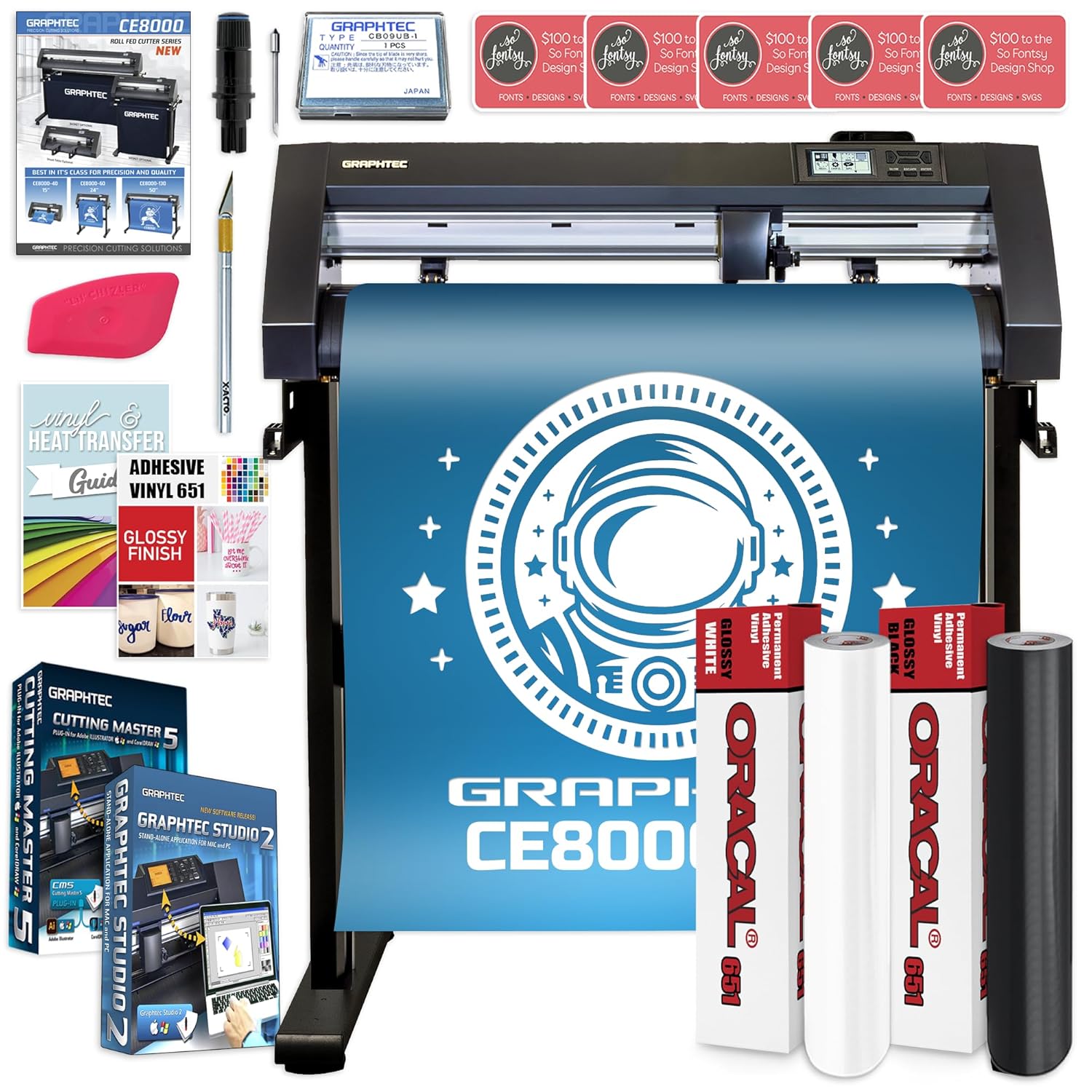 Graphtec CE8000-60 Plus - 24" Cutter Plotter with Bonus Software Package, Vinyl Rolls & Accessories