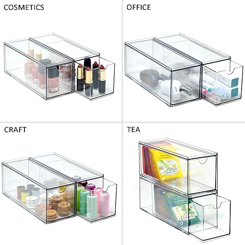 Miniatura 5 de Youngever Organizador de almacenamiento apilable de plástico con 3 cajones, organizador de paquetes de té de plástico, soporte apilable para bolsas