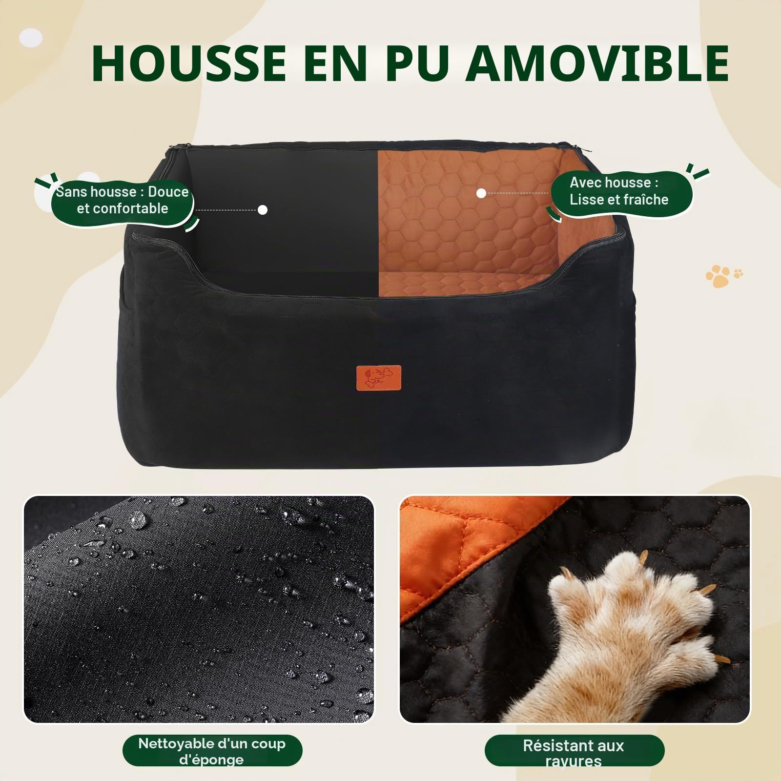 Siège Auto Grand Chien,Rehausseur Amovible et Lavable avec Housse en Cuir Imperméable, pour Chiens de Moyenne et Grande Taille Laisse Incluse, Panier Chien Voiture Plus Lourds78x55x53CM(Brunâtre Noir