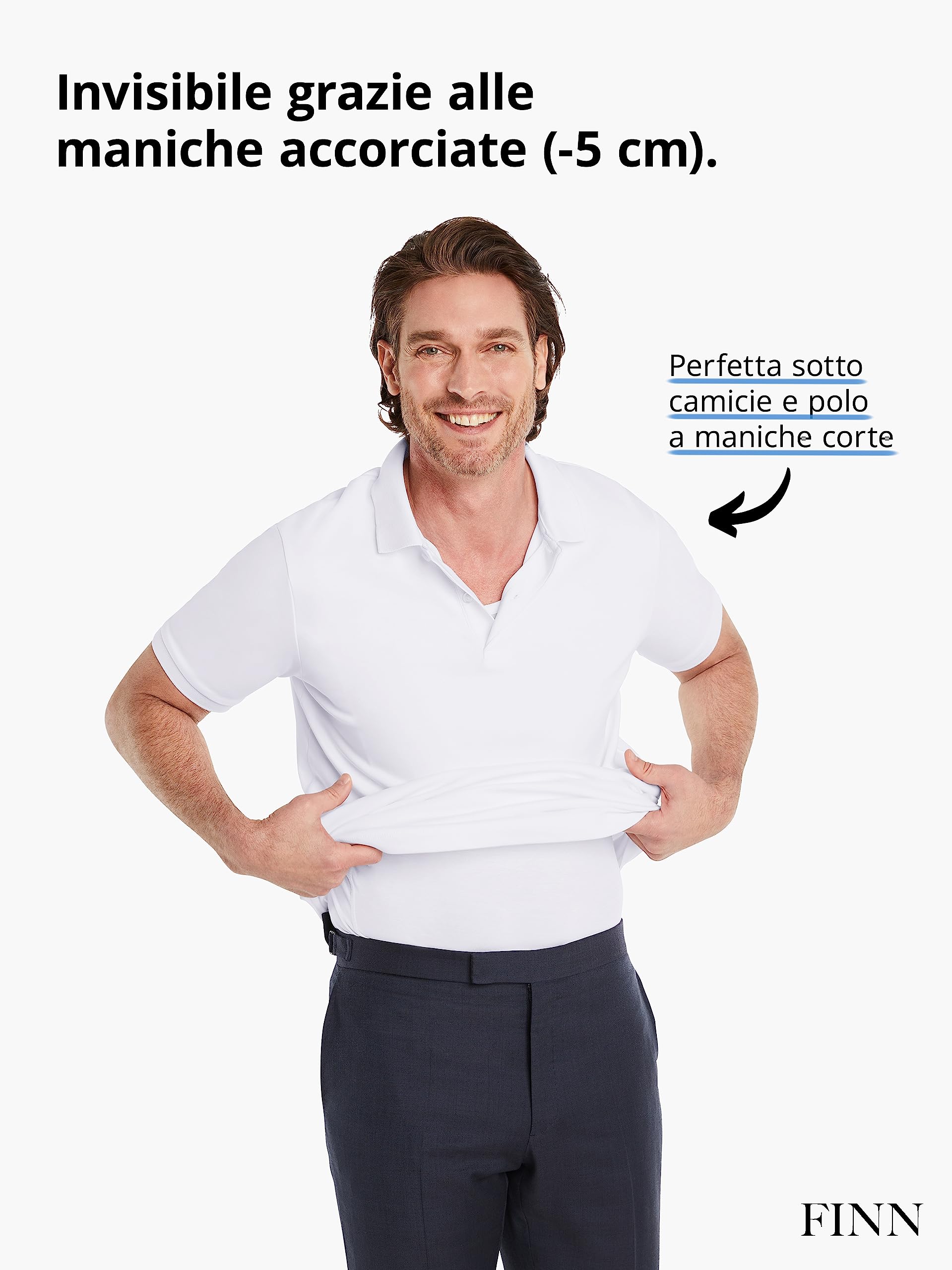 FINN Maglia Intima Anti-Sudore Uomo con Maniche Extra Corte - Perfetta sotto Camicie e Polo a Maniche Corte - Canottiera con Assorbenti Ascellari Contro Macchie di Sudore e Cattivi odori