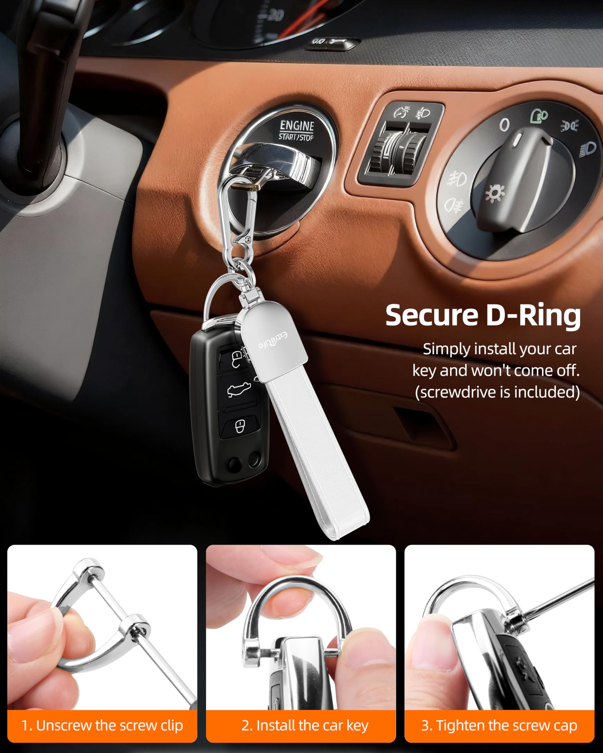 Porte-clés intelligent, fonctionne avec Apple Find My, porte-clés de voiture en cuir pour homme et femme, blanc,