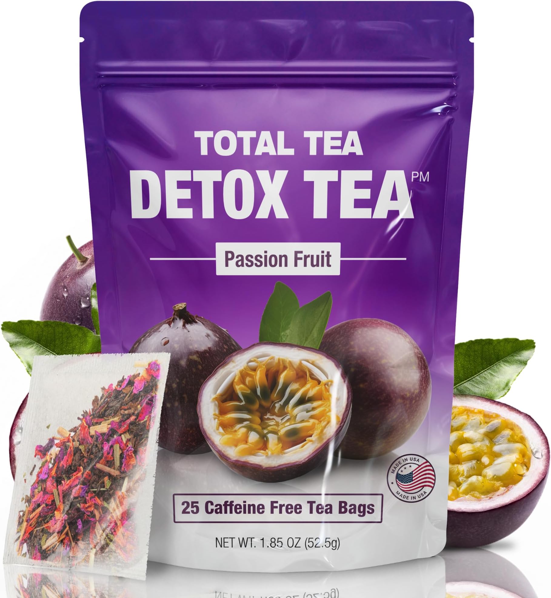 Total Tea SIimming Detox Tea Caffeine Free - 25 Day Detox - Herbal Tea with Chamomile, Hibiscus Tea & Ginger Root for Colon Cleanse – Natural Passion Fruit Tea
