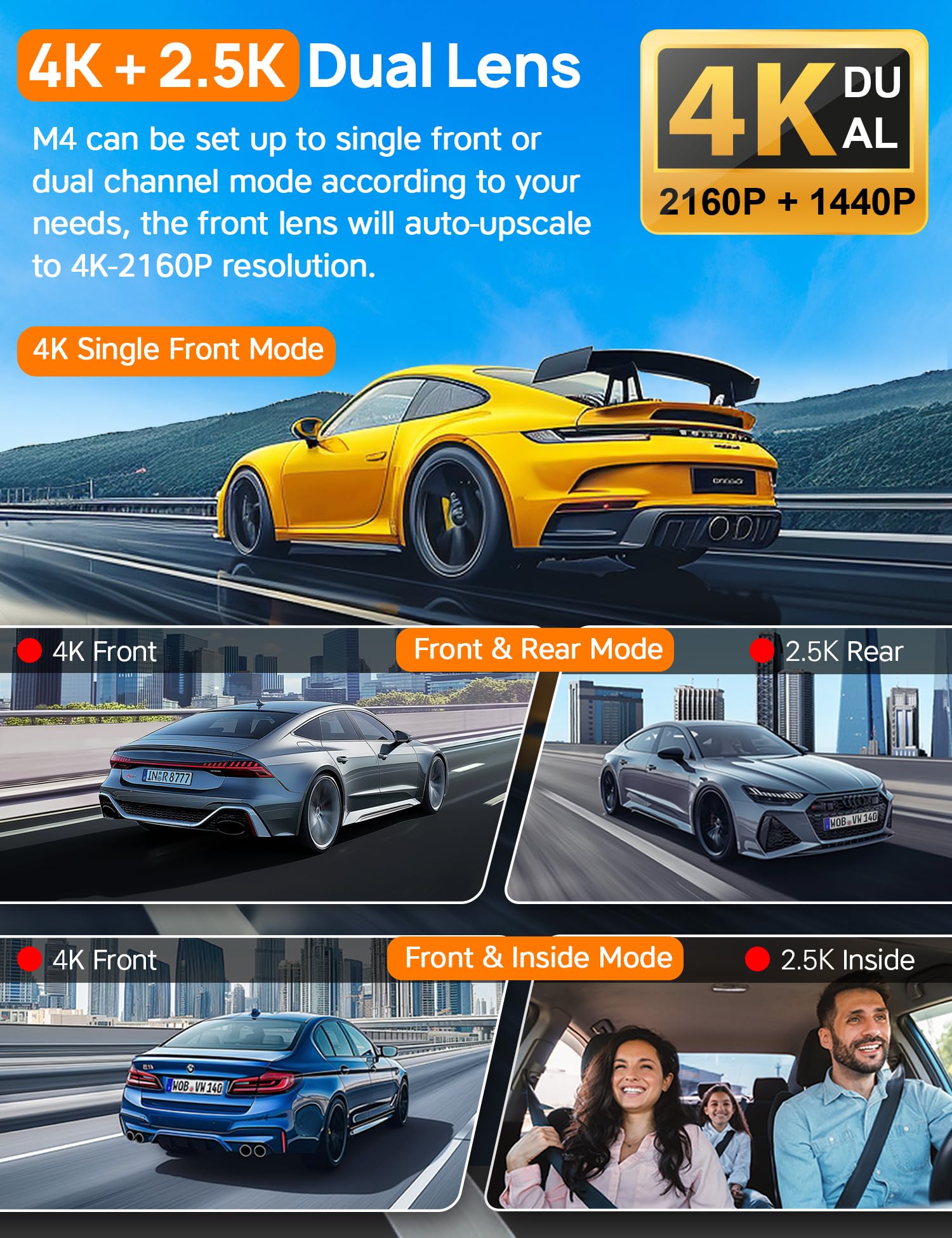 Icesky Three Channel Dash Cam Front and Rear Inside with WiFi 6, Triple Way 2.5K, 4K+2.5K Dual Dash Camera for Cars Front and Rear/Inside, Car Dashcams with 64GB Card, 24H Parking Mode, App Control