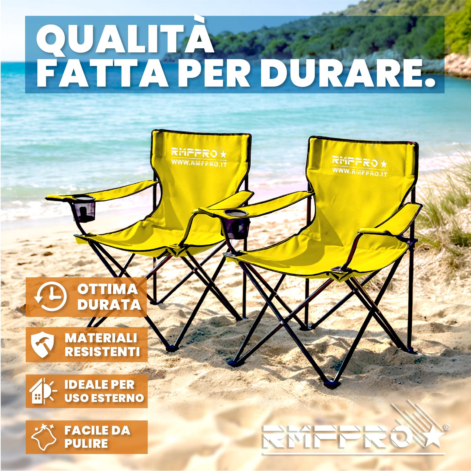 Set de 4 Sillas Camping Plegable con Asiento Cómodo y Relajante, Silla de Playa Portátil con Posavasos - Silla Mar y Jardín, Tejido Ligero Transportable Silla de Exterior Amarillo