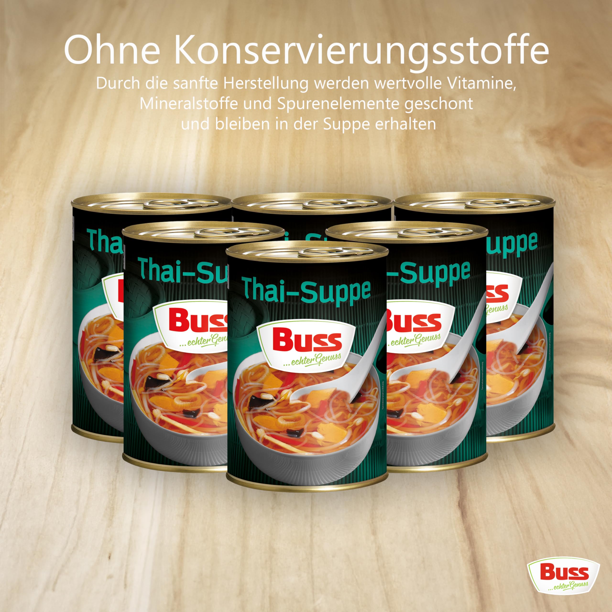 Buss Asia Suppen - Leckere Thaisuppe Bangkok, 12 x 400g | Suppe mit Gemüse, Glasnudeln und Hühnerfleisch - Schnelle Fertiggerichte zum Aufwärmen in Mikrowelle & Topf