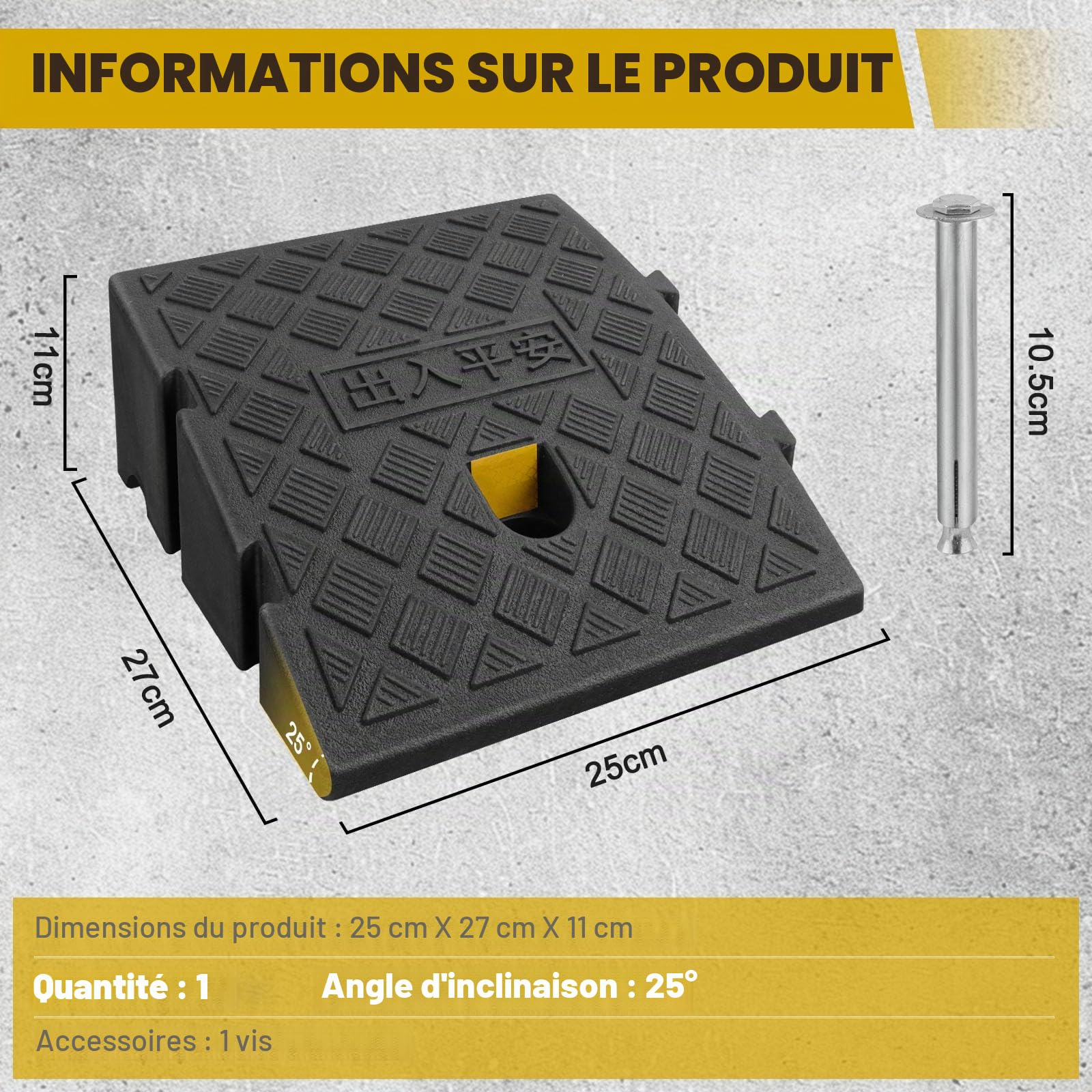 Rampe Trottoir 1 Portable Rampe de seuil pour fauteuils roulants, Scooters, vélos, Portes et marches (Noir, 25×27×11cm)