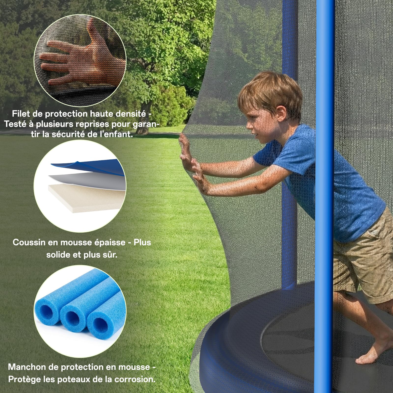 JUMMICO Trampoline d'extérieur Ø 183/228/290/360 cm Kit Complet avec Filet de sécurité, échelle, Housse de Protection et Accessoires de Montage