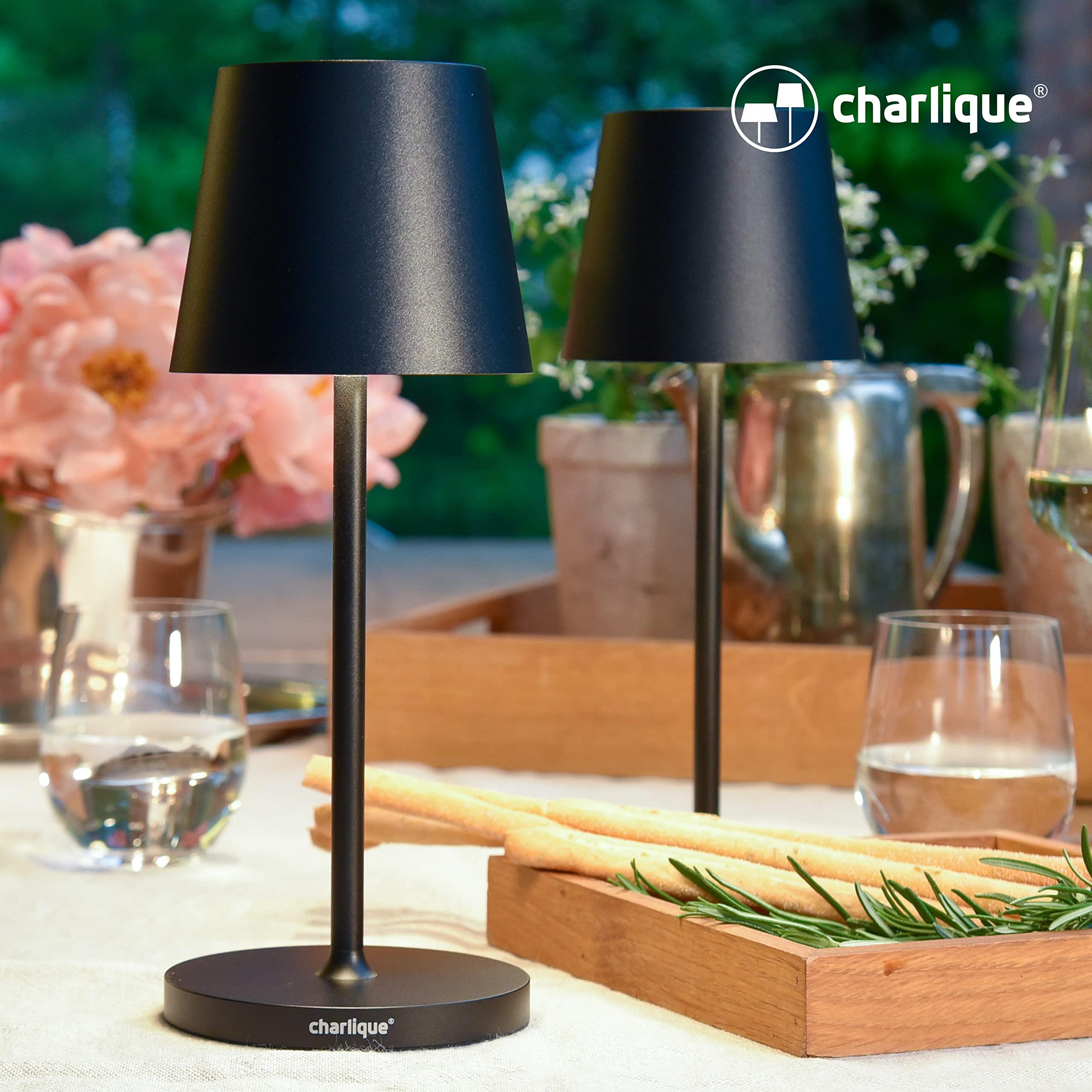 Dinner Light mini (2 piezas) pequeña Lámpara mesa LED recargable en color negro, regulable sin niveles, con batería extrafuerte, carga por USB, efecto de luz blanca cálida