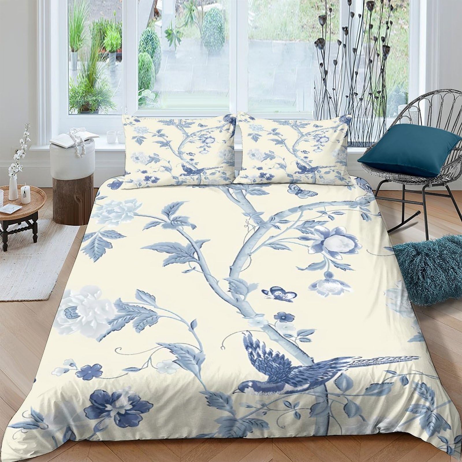Ctjqhvkz Style-6 3D Printed Blue Bird Floral Fitted Sheet Microfiber Soft Breathable Branch Mattress Cover Bedroom Decor Single（135X200cm）