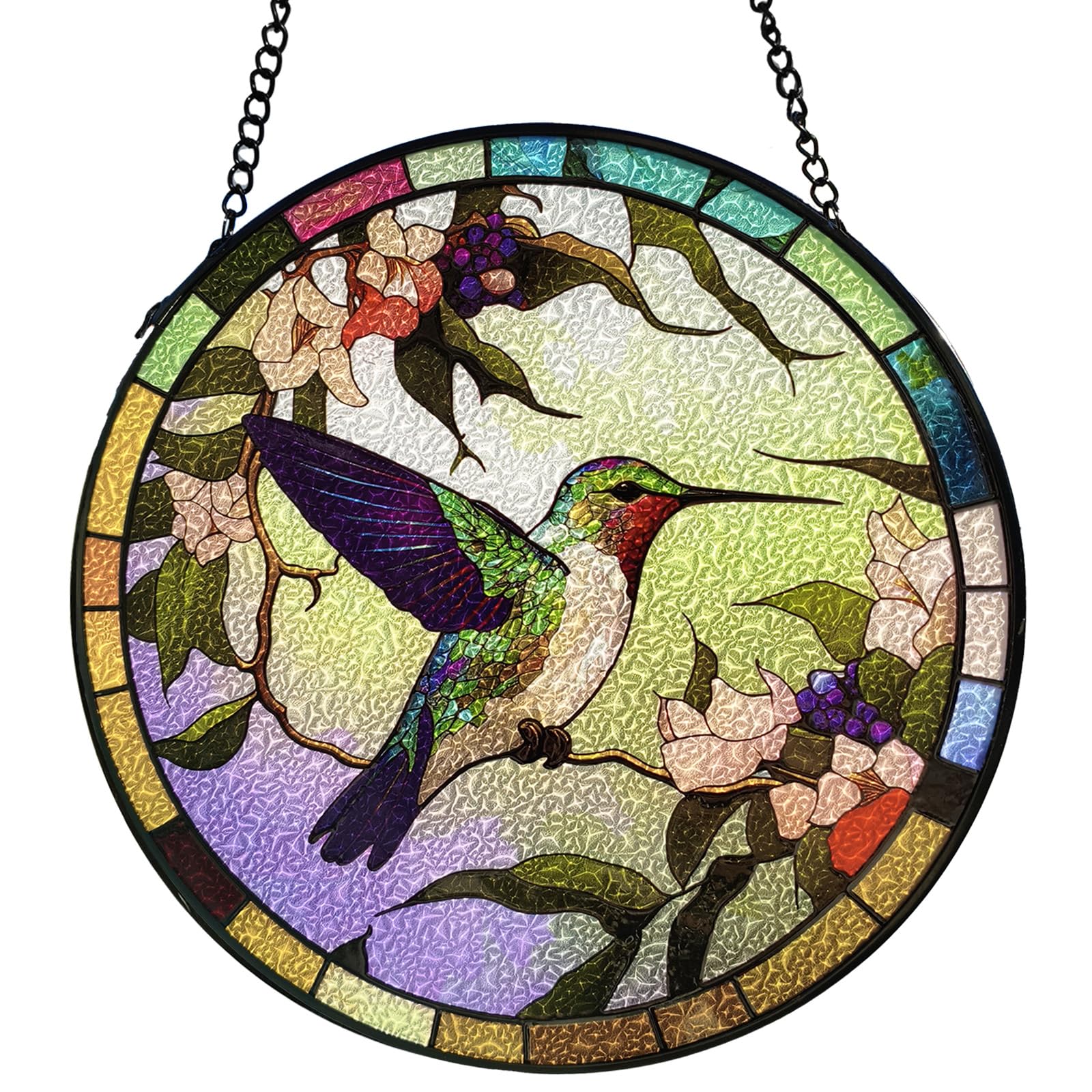 Stained Glass Window Hanging Hummingbird Floral Suncatcher, Sun Catcher for Windows, Doors & Home Decor, Decorative Gift for Grandma, Nana, Women for Mother's Day Birthday