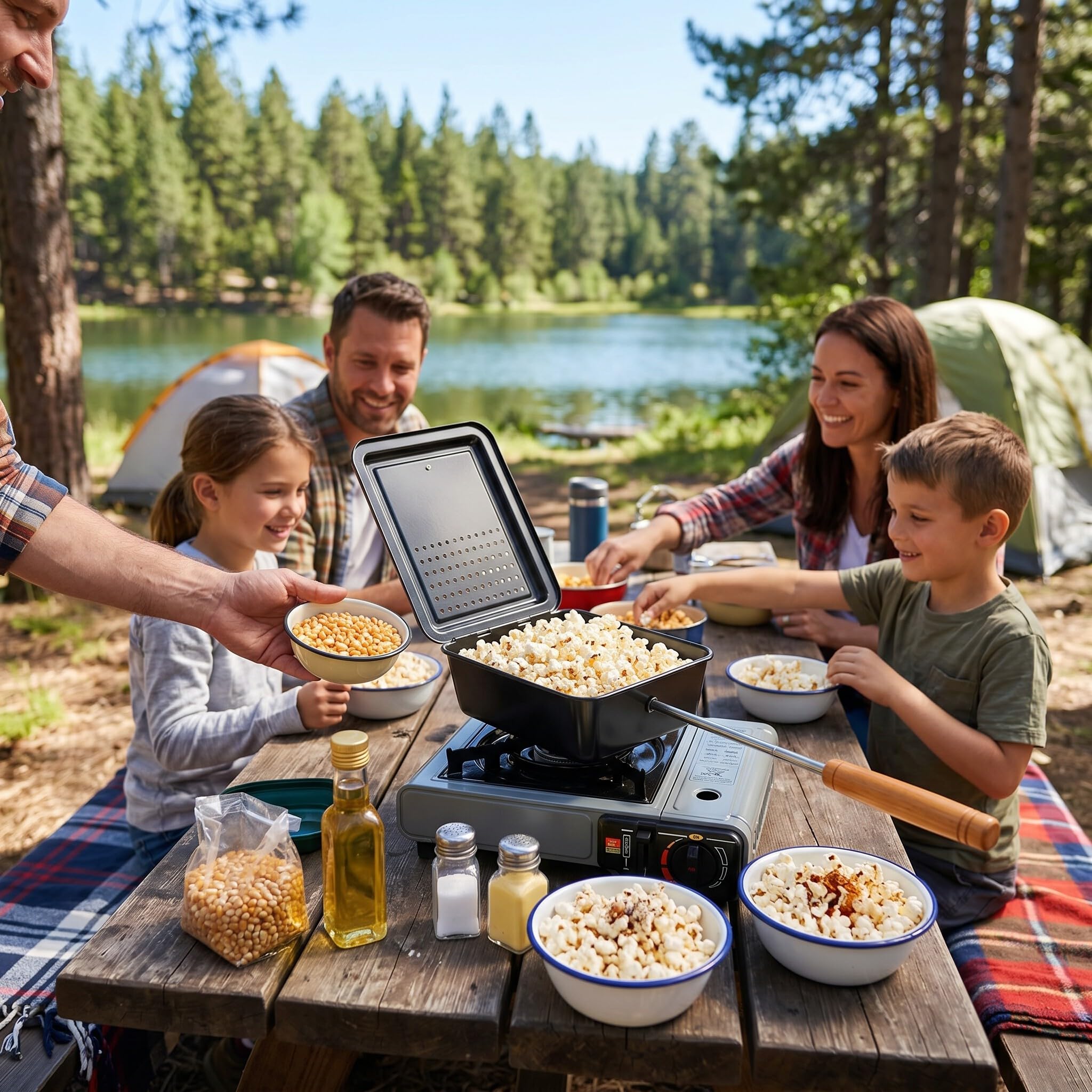 Handwerkspopcorn Grillschale aus Gusseisen mit Holzgriff – Manuelle Popcornpfanne für Herd & Grill, gleichmäßige Wärmeverteilung, ideal zum Selbermachen von Popcorn