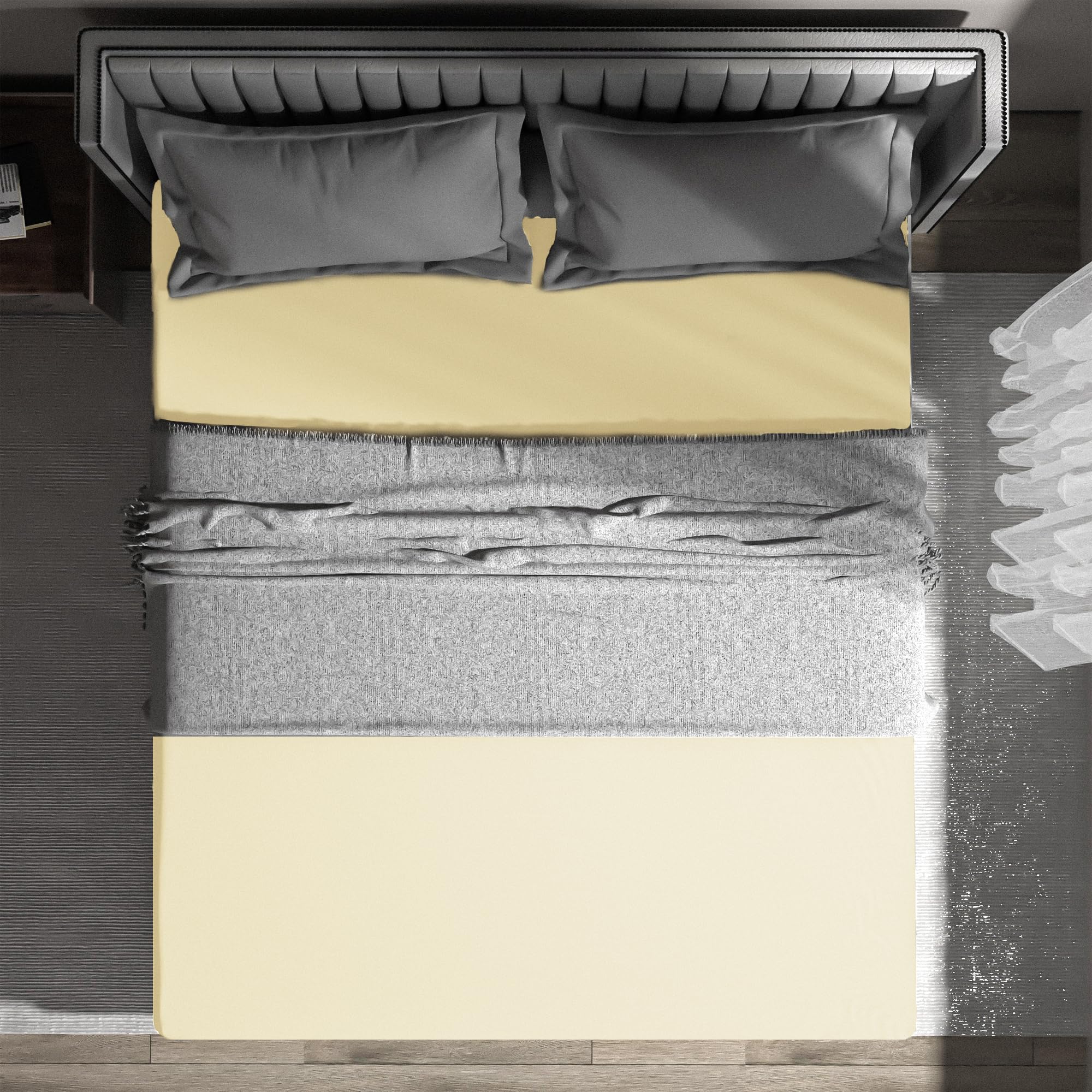wyewye Super King Fitted Sheet, Cream, 180x200 cm with 40 cm Super Deep Pocket, Microfiber Fabric Bed Fitted Sheets - Image 4