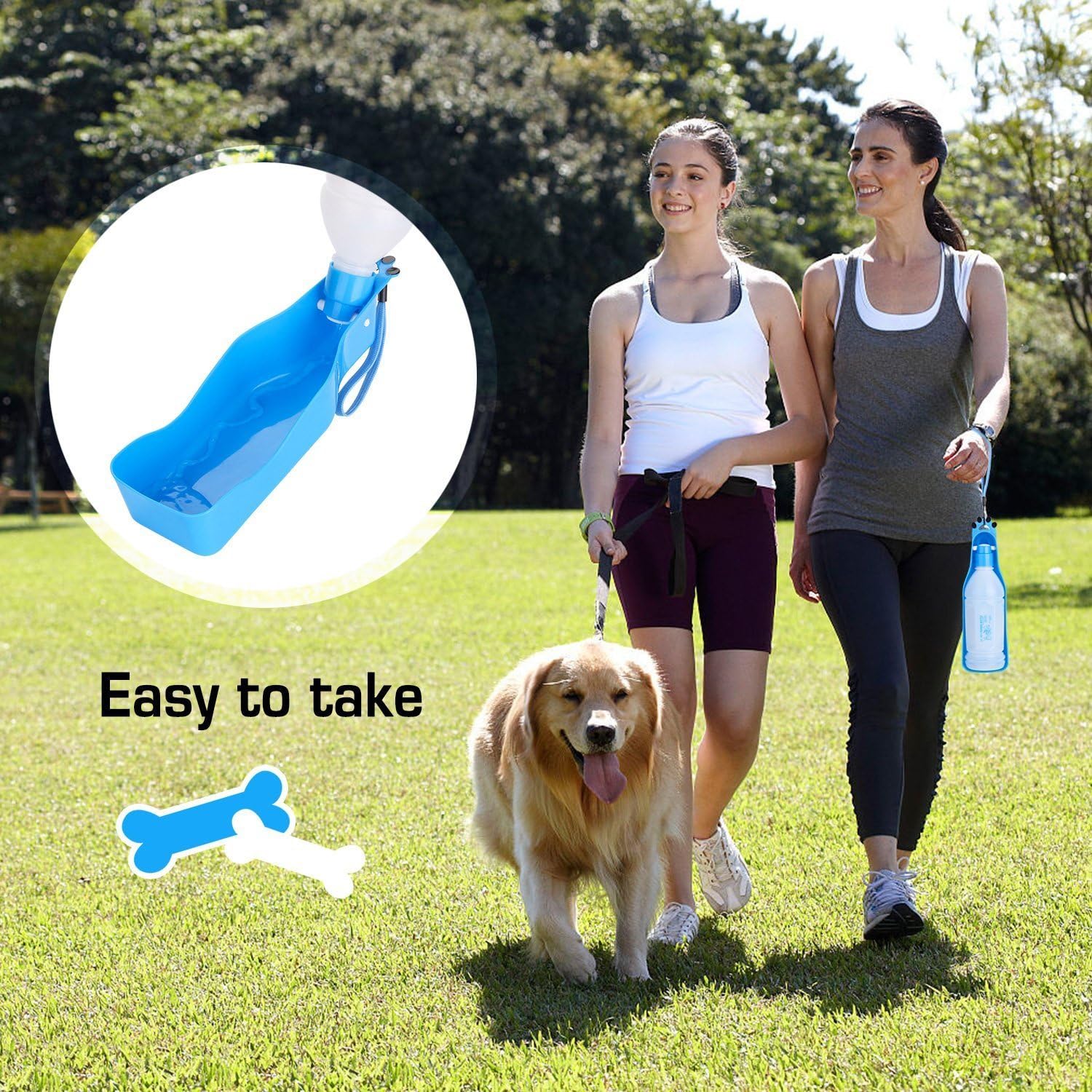WADEO Dog Water Bottle for Walking with Strap Stand up Outdoor Portable Pet Travel Drinking Dispenser with Bowl Attached Convenient Dog Cat Water Cup, Leak Proof - Blue 12oz