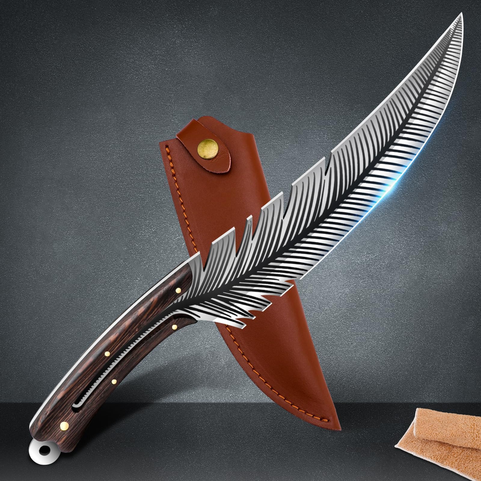 Professional Chef Knives, Sharp Feather Boning Knife with Sheath High Carbon Steel Chef Knife Boning knife for Meat Cutting Cooking for Kitchen Outdoor Camping