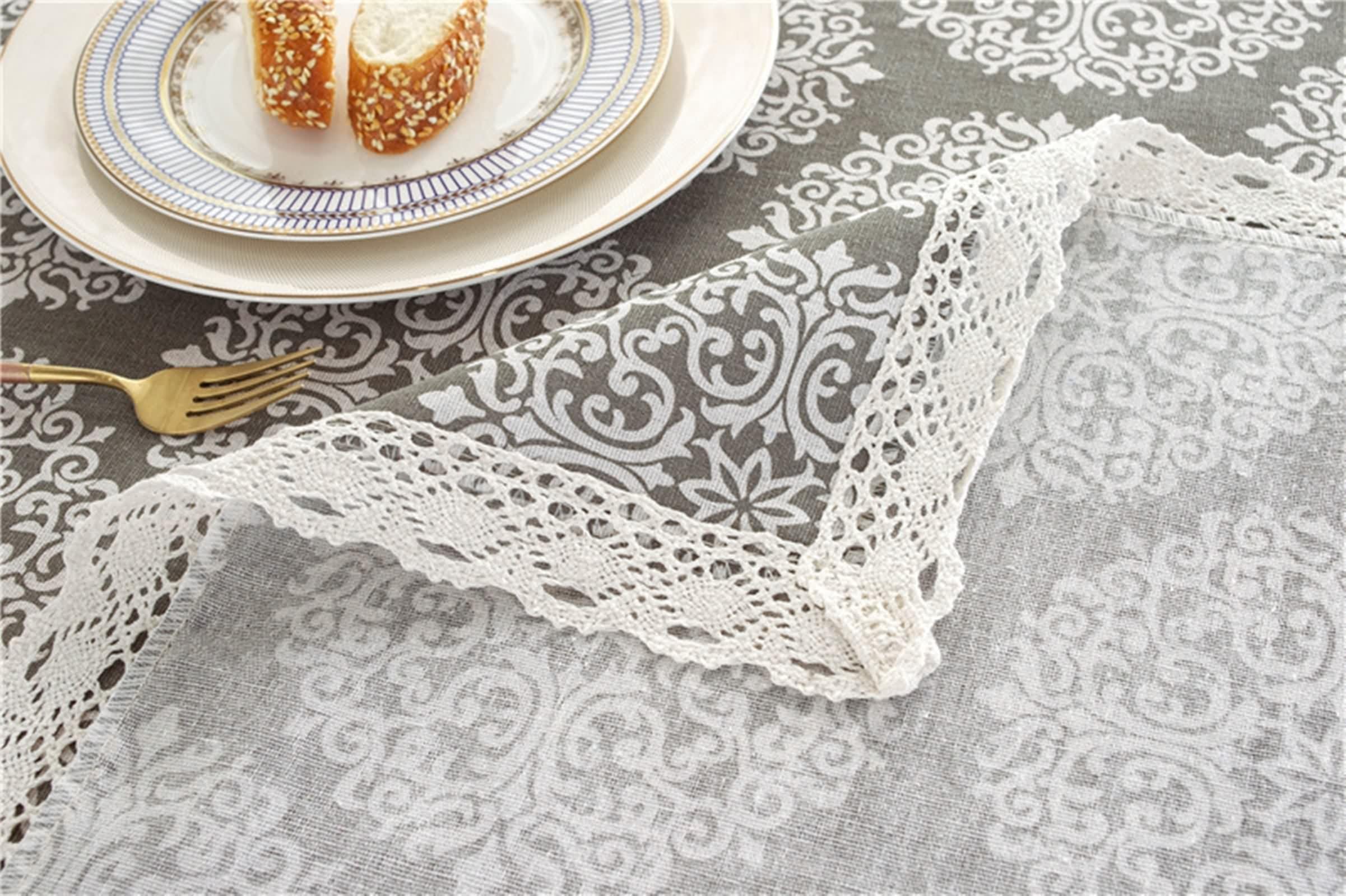 Copritavolo Soggiorno Moderno Grigio, Tovaglia Compleanno Elegante Cotone Poliestere Fiore Stampato Decorativa 140X260CM per Cucina