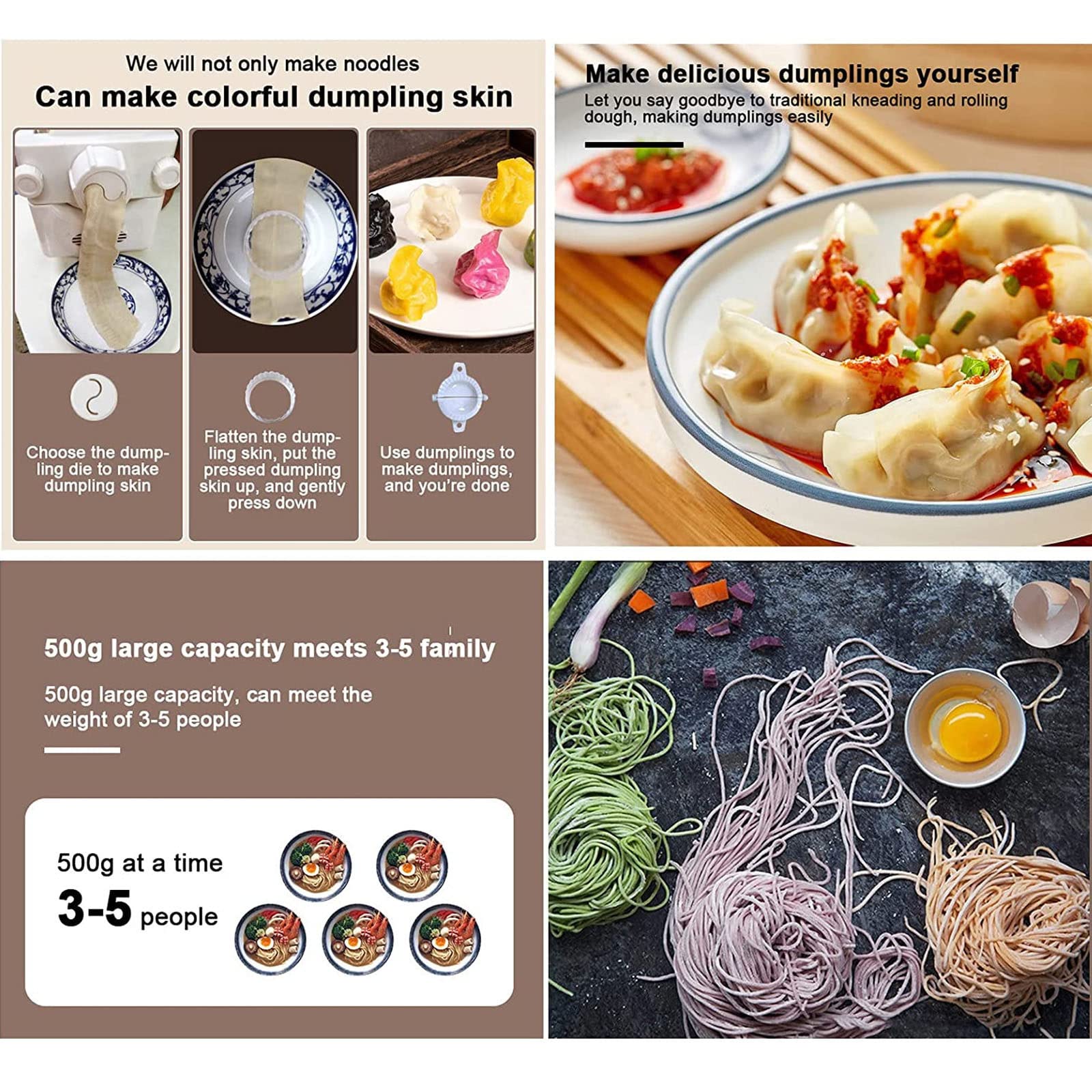 WOLWES MáQuina De Pasta Y Fabricante De Fideos, 160W MáQuinas De Pasta Completamente AutomáTicas con 9 Moldes/500 G De Gran Capacidad/3 Minutos,A
