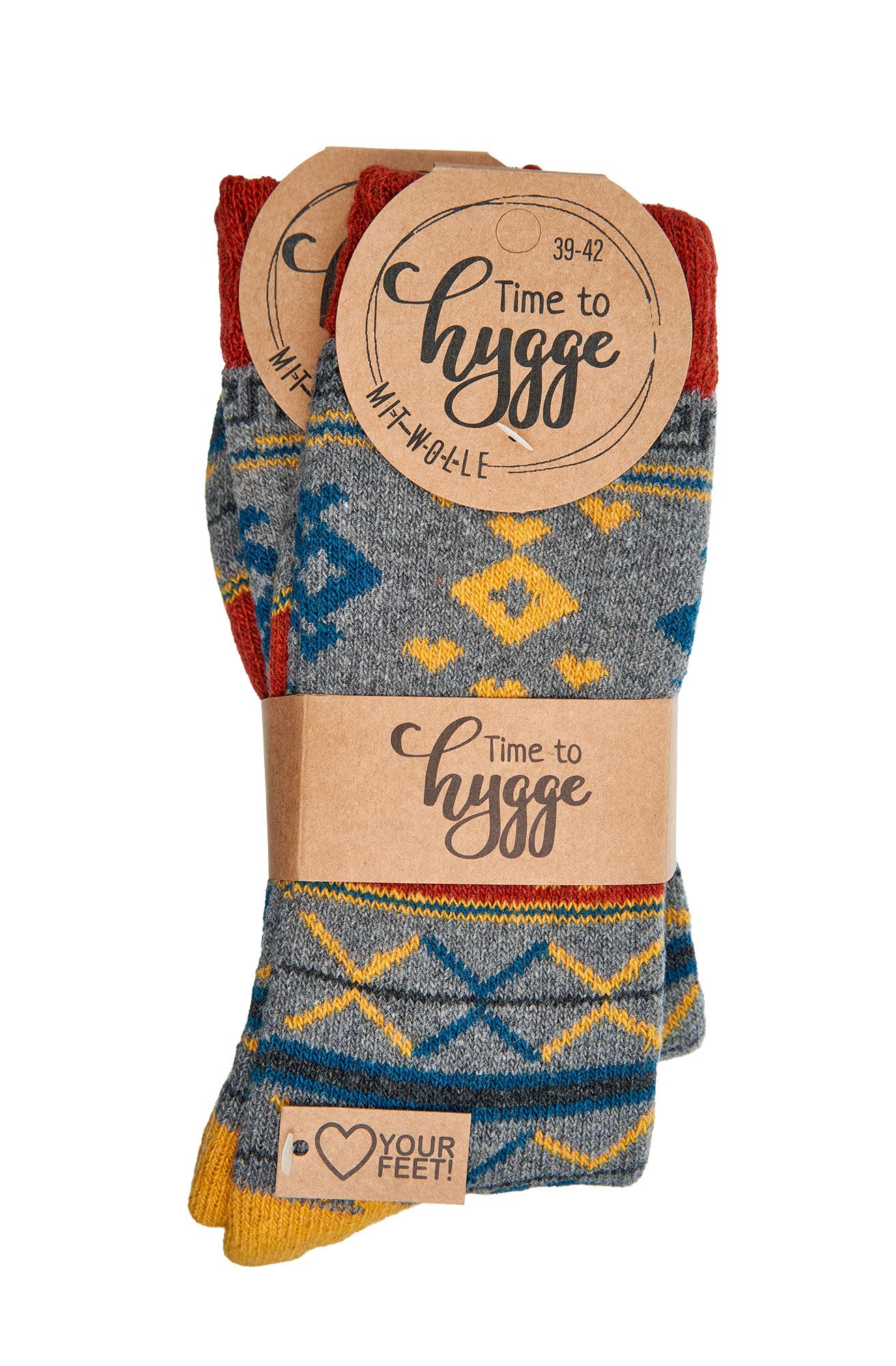 Leo Design Unisex Grey Wool Socks For Men And Women, 2 Pairs Norwegian Winter Thermal Socks Knitted, Nordic Style Crew Soft & Warm, Comfortable Hygge, Cushioned Socks For Cold Weather (2-5, )