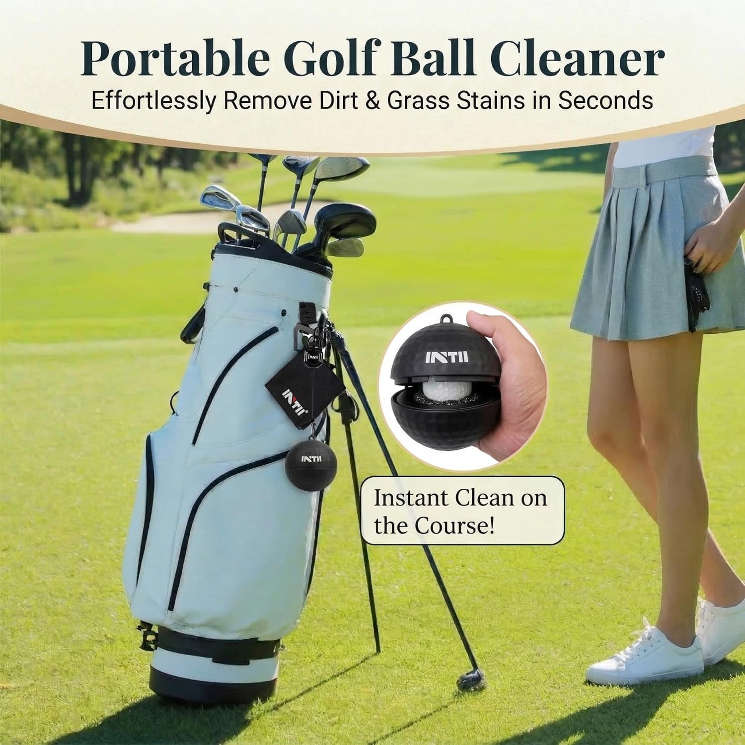 Upgrade Portable Golf Ball Cleaner More Lightweight, Home Golf Ball Washer for Bag, with Replaceable Sponges, Clip-On Design, Premium Golf Accessories Gift