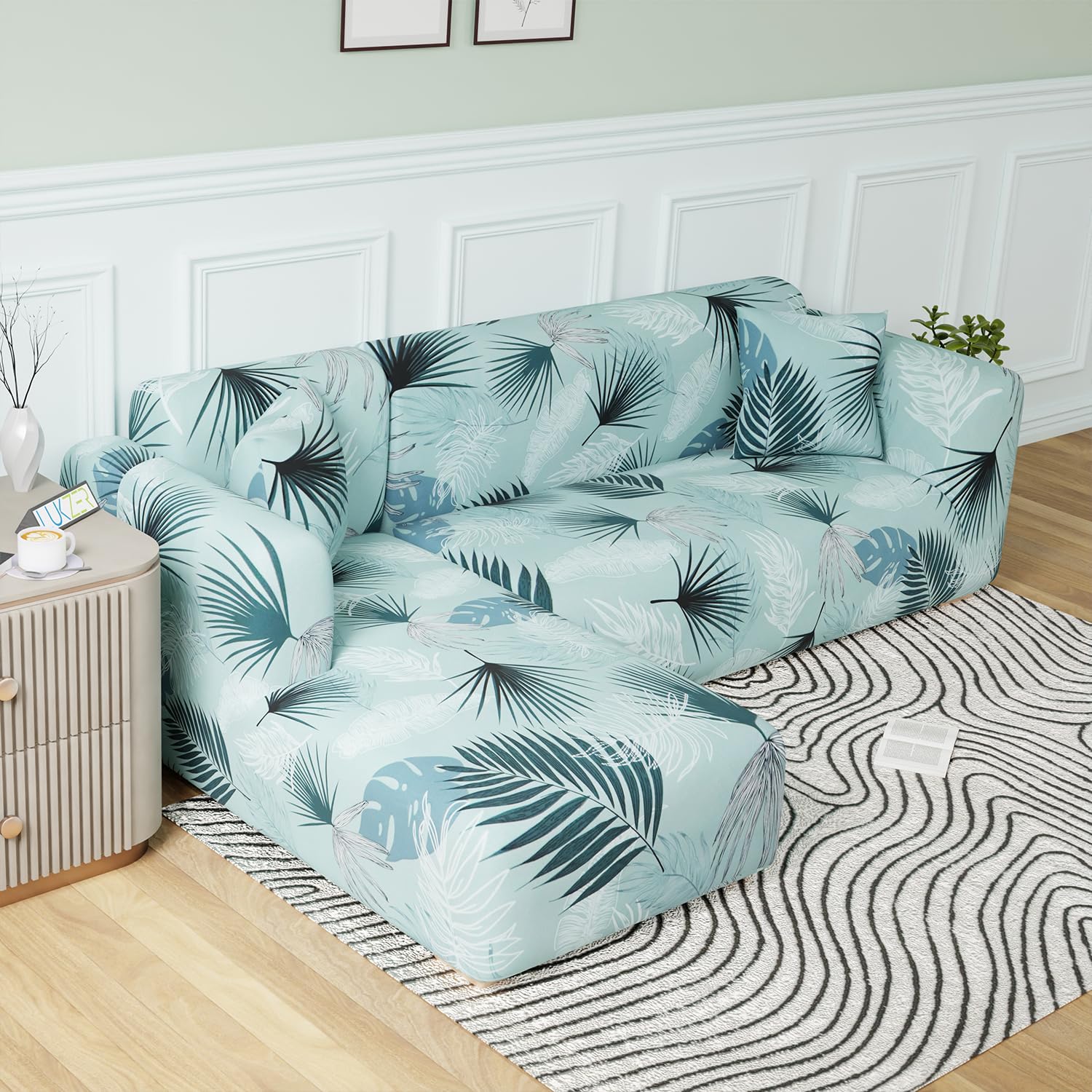 Lukzer L-Shaped Sofa Cover - Navy Blue Flower -7
