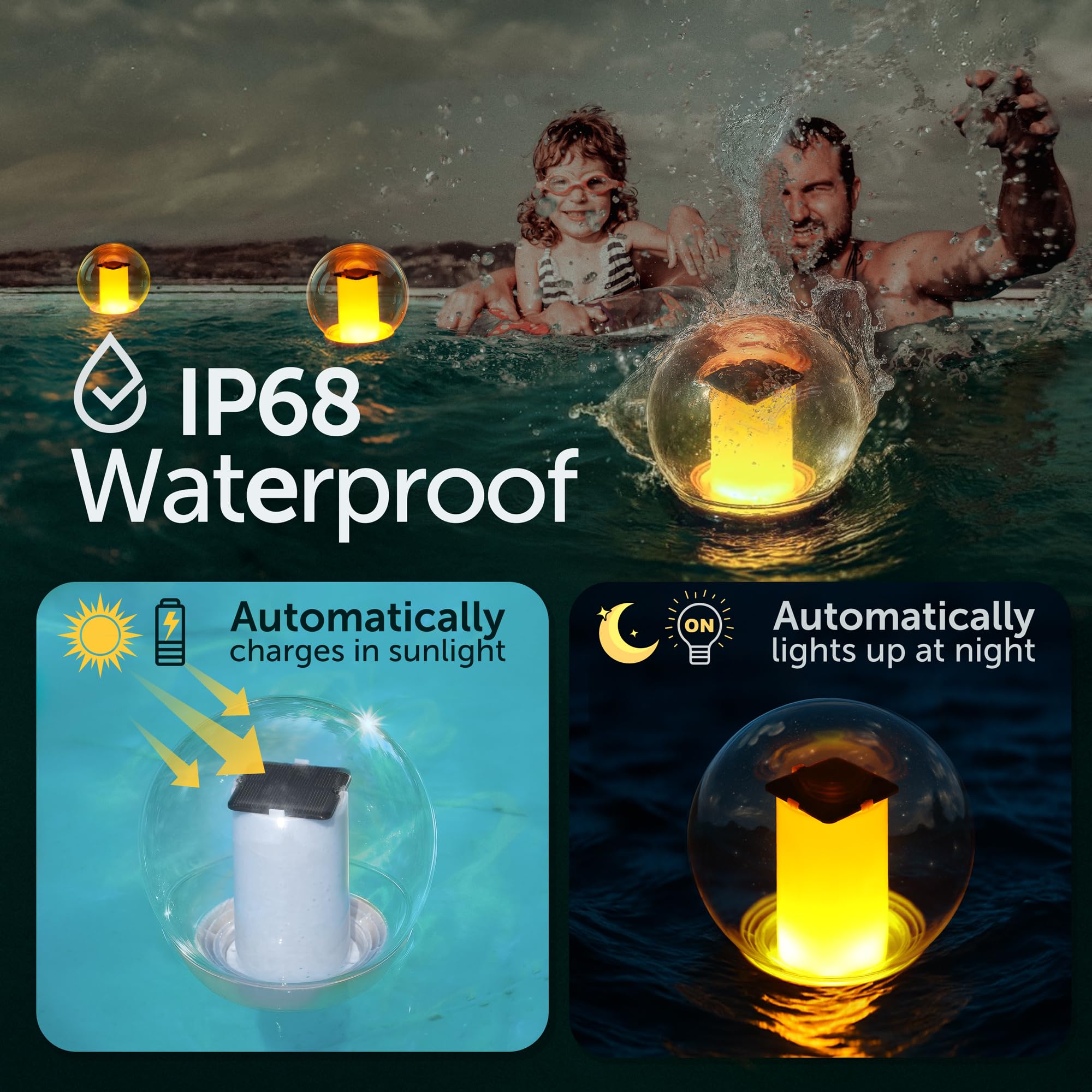 VISOFO Solar Floating Pool Lights for Swimming Pool, Clear With Warm Shimmer - Image 2