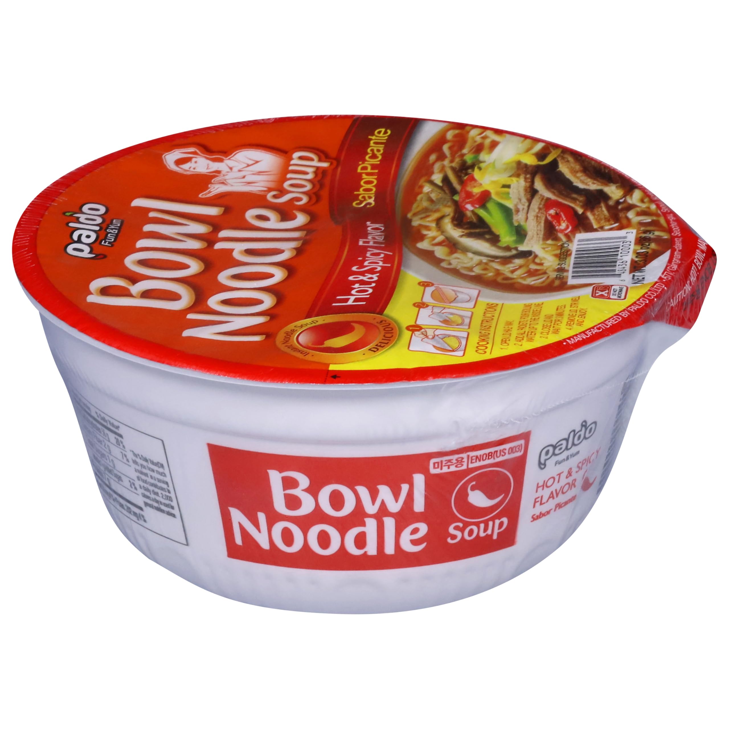 Paldo, Hot & Spicy Bowl Noodle, 3.03 Ounce
