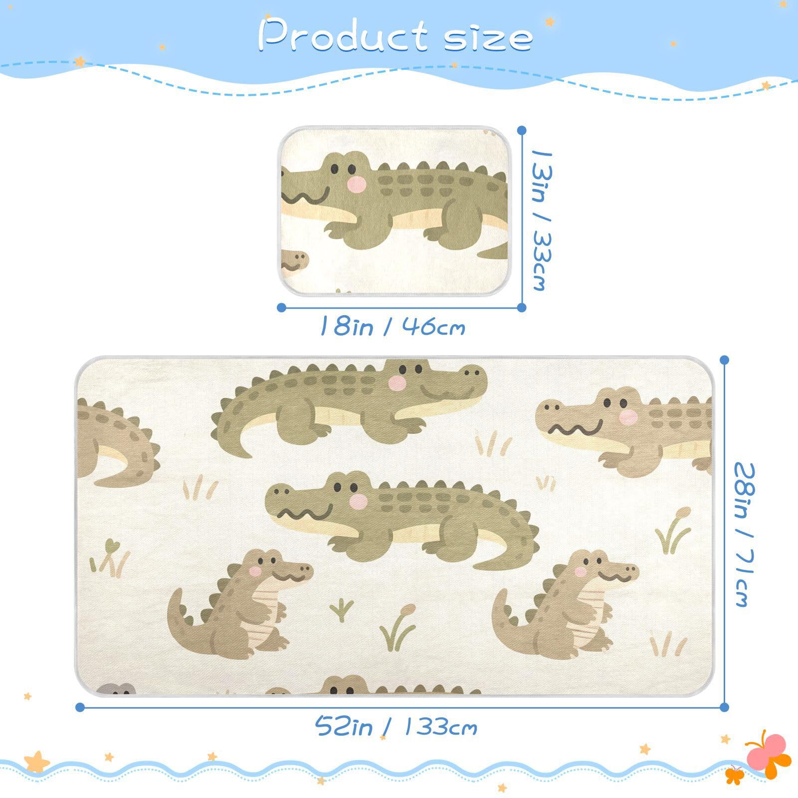 Bolaz Summer Sleeping Bed Pad, Alligator Pattern Cooling Mattress Set Breathable Bed Mat Ice Silk Mat + Pillow Cover for Toddler Boys Girls