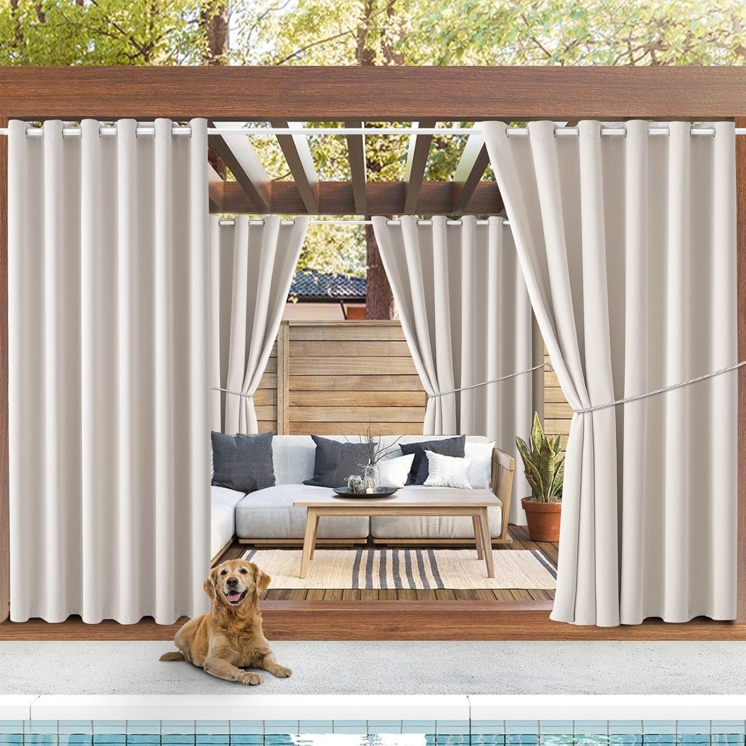 DIVA EN CAMINO DEC Outdoor Patio Curtain Waterproof Darkening Thermal Insulated Indoor Curtains for Bedroom, Porch, Living Room, Pergola, Cabana, W84 x L95, Light Taupe, Set of 2 Panels