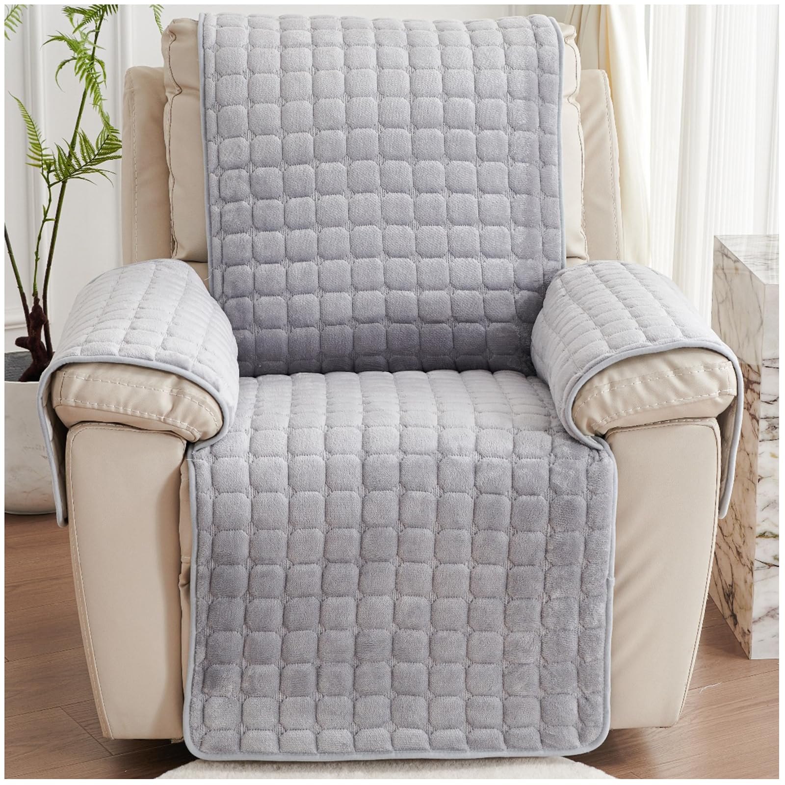 NNSMUN Armchair Covers for Arms Headrest Cover for Winter Square Plush Armchair Slipcover Nonslip & Washable & Abrasion Furniture Protector for Cat Dog Pets (Light Gray,116x190cm)